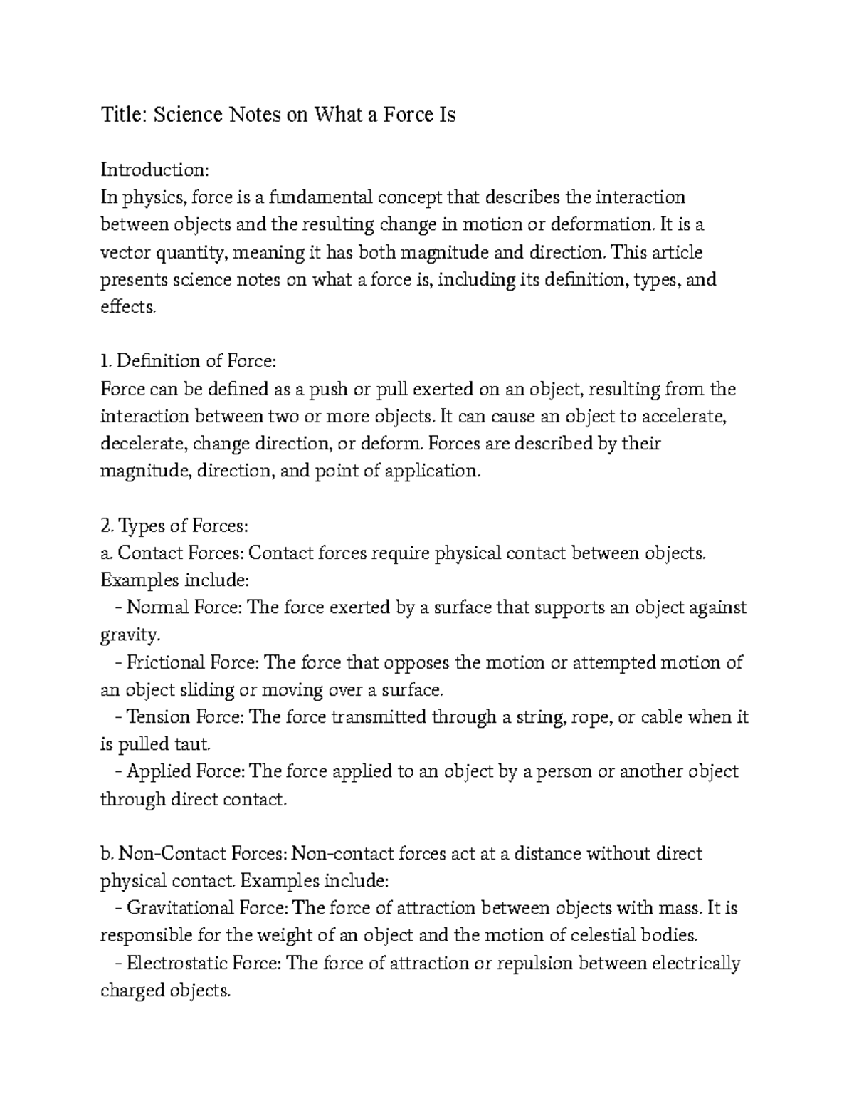 Title Science Notes on What a Force Is - Studocu