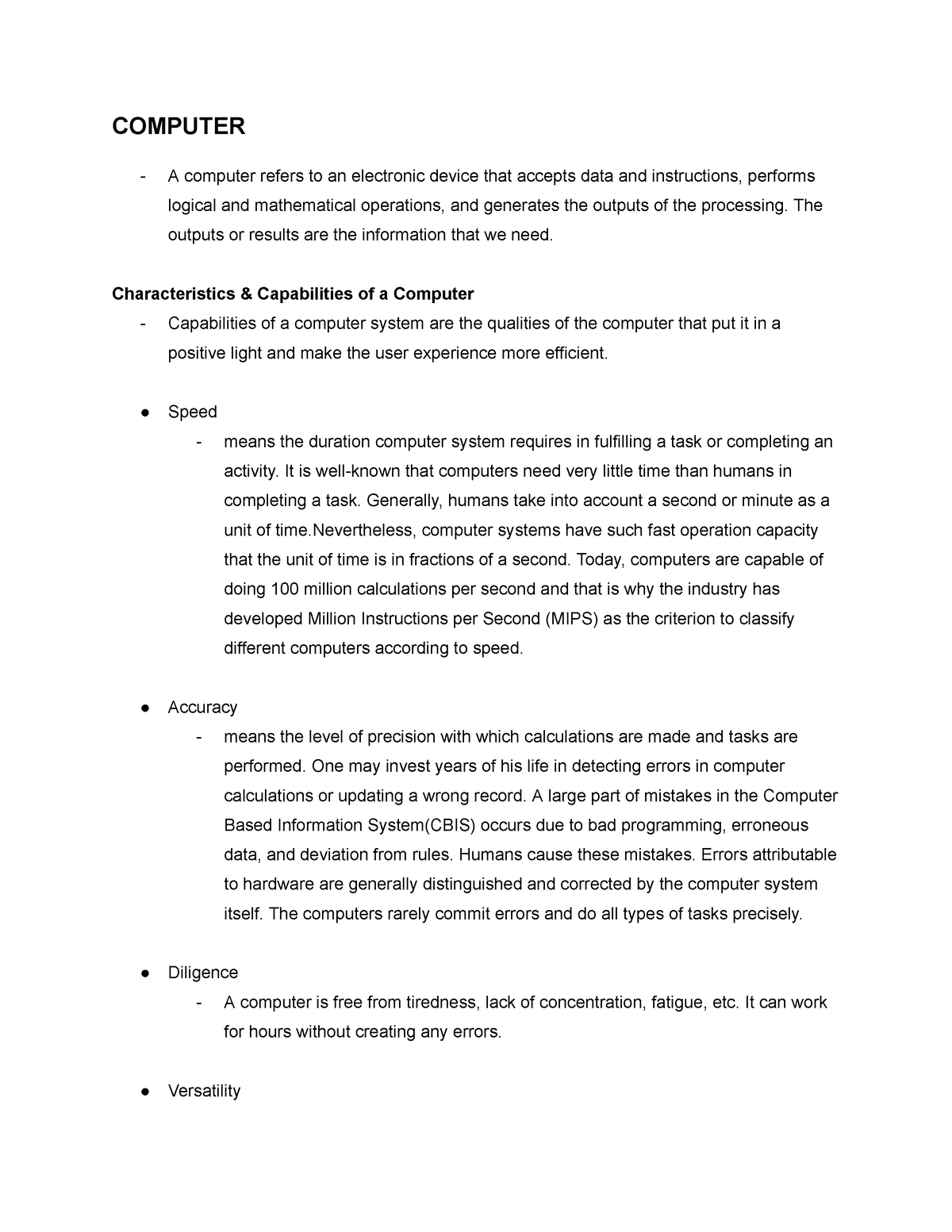 LITE - notes for all - COMPUTER A computer refers to an electronic ...