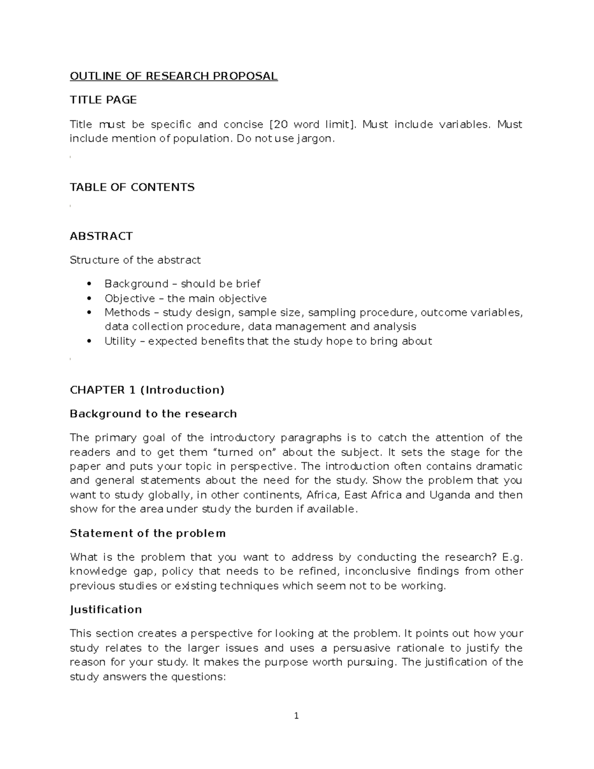 Outline research proposal - OUTLINE OF RESEARCH PROPOSAL TITLE PAGE ...