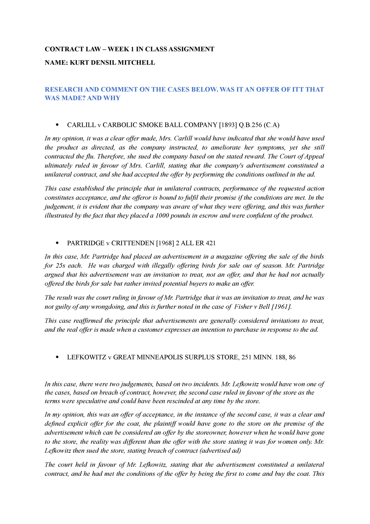 assignment topics for contract law