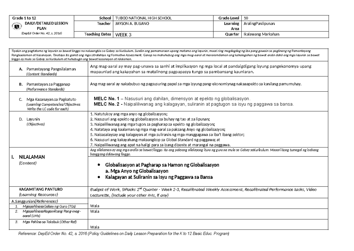 AP 10 DLP Q2 WEEK 3 - Nice and Good - Grade 1 to 12 DAILY/DETAILED ...