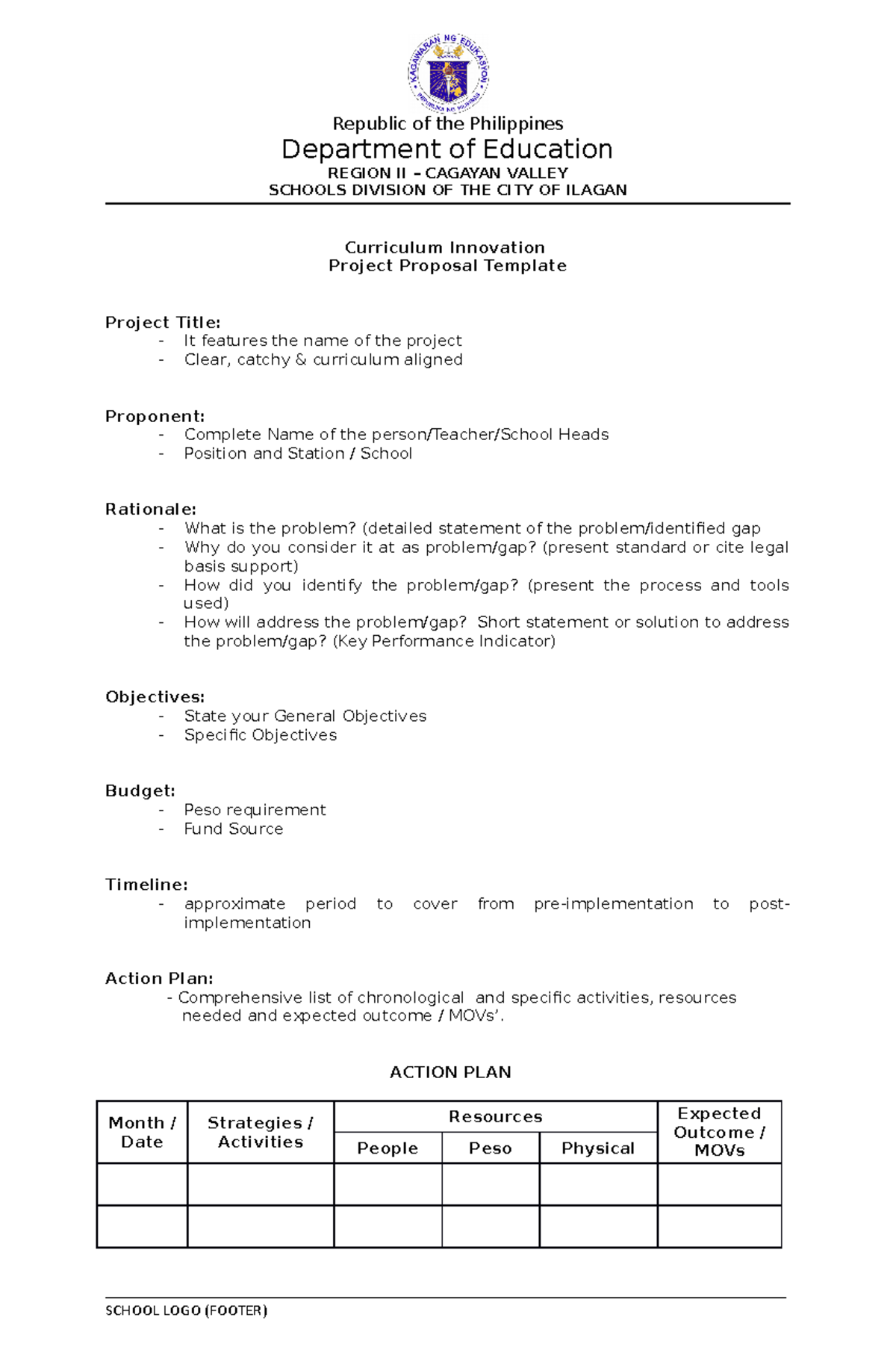 Curriculum Innovation proposal form 1 - Department of Education REGION ...