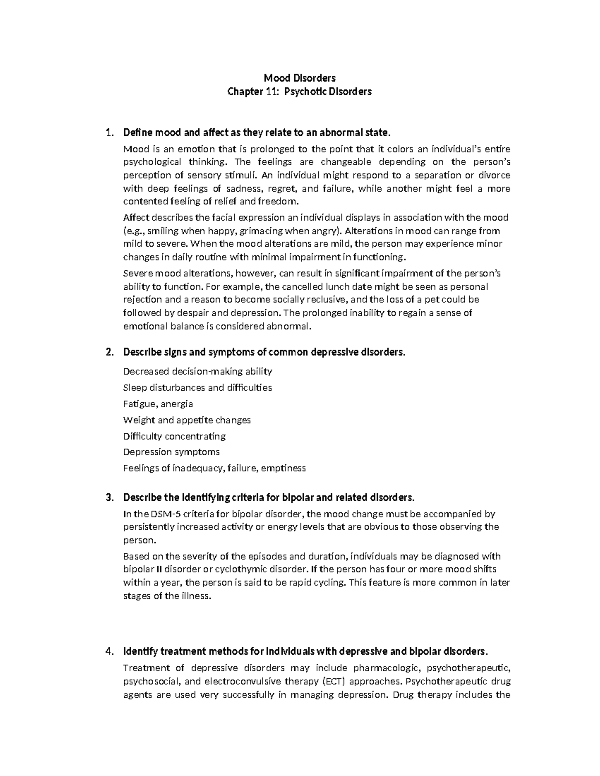 Nursing disorders PNC - Mood Disorders Chapter 11: Psychotic Disorders ...