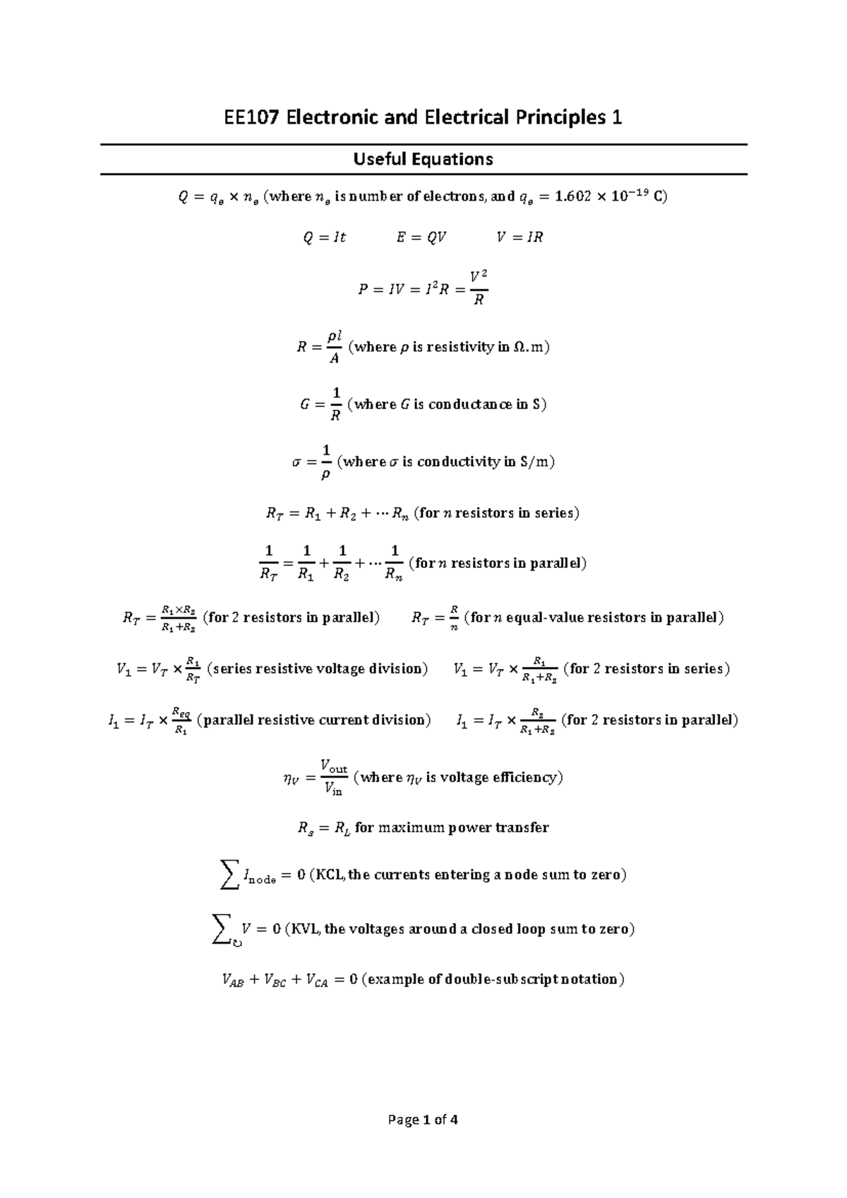 Analogue equations Digital Boolean laws Final exam version - EE107 ...