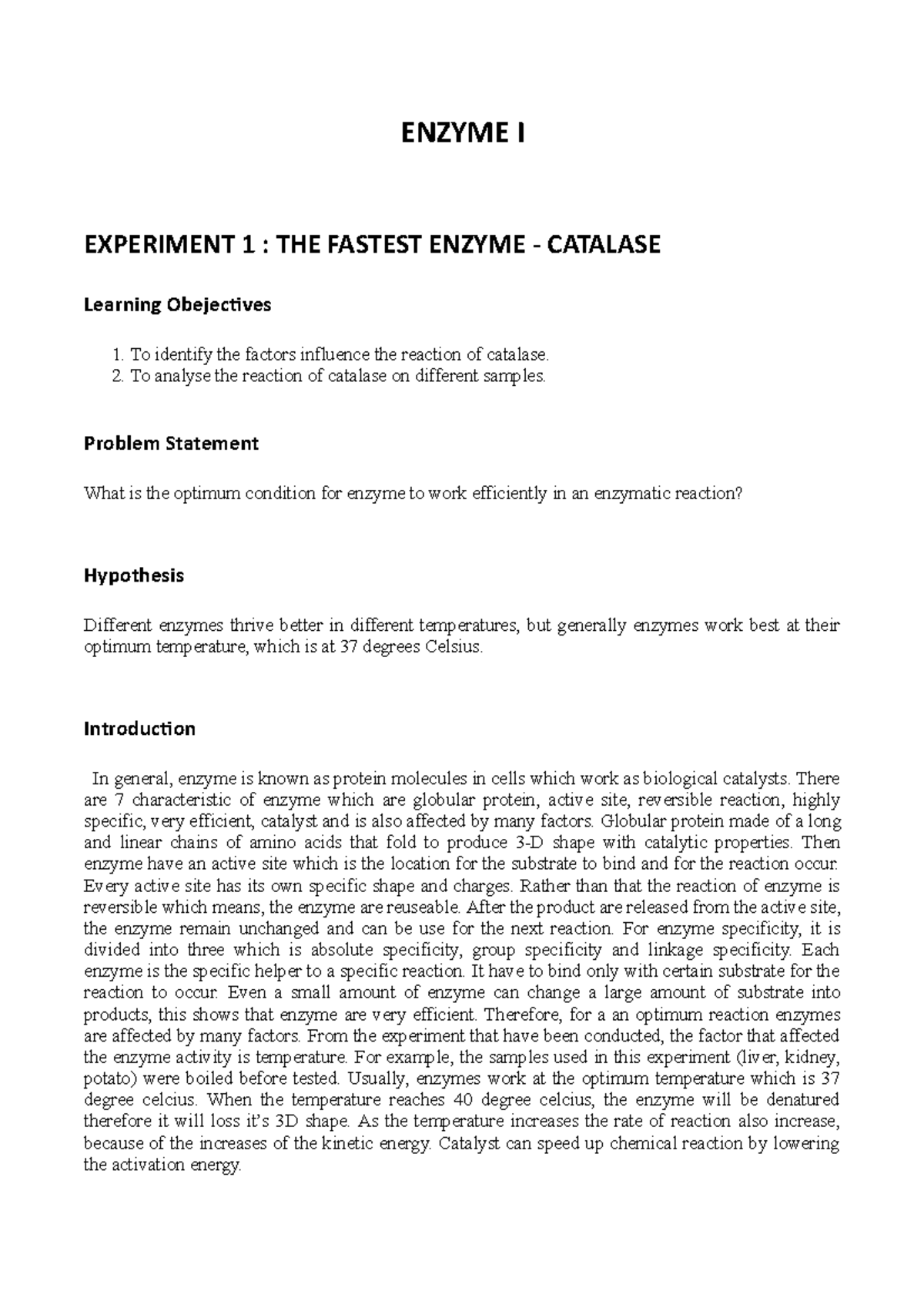 enzyme experiment leaving cert