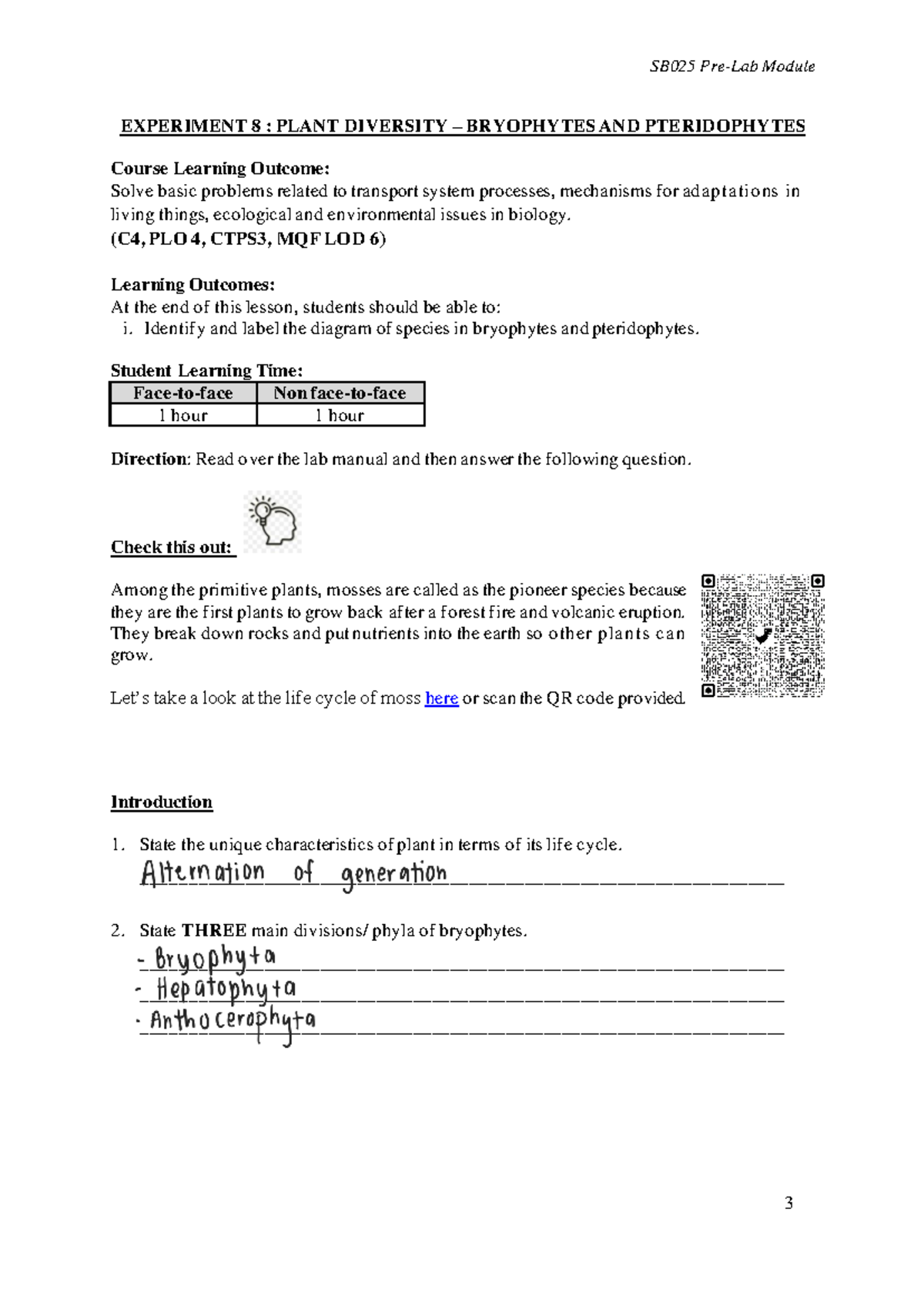 2021 EXPT 8 PRE LAB Plant Diversity - EXPERIMENT 8 : PLANT DIVERSITY ...