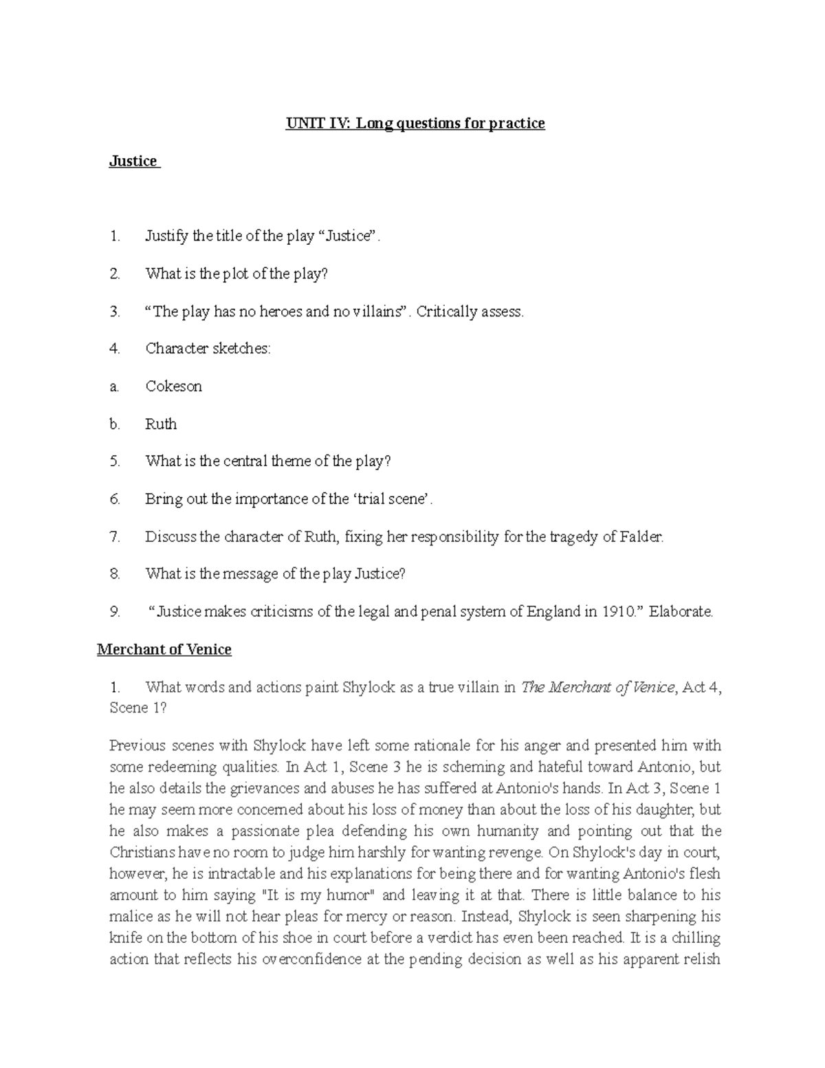 English Unit 4 Question Bank - UNIT IV: Long questions for practice ...