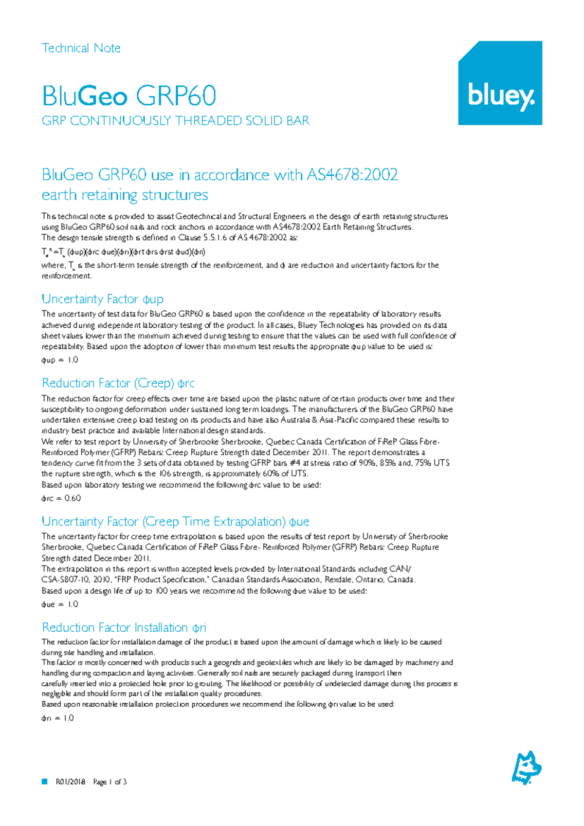 Blu Geo GRP60 Technical Note - R01/2018 Page 1 of 3 Technical Note ...
