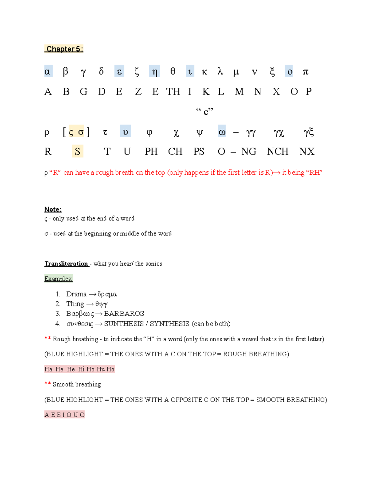 Greek roots Chapter 5 + 6 - Chapter 5: α β γ δ ε ζ η θ ι κ λ μ ν ξ ο π ...