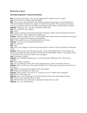 Wl3e level 02 u03 gv video script - World Link 2, Unit 3 Global ...