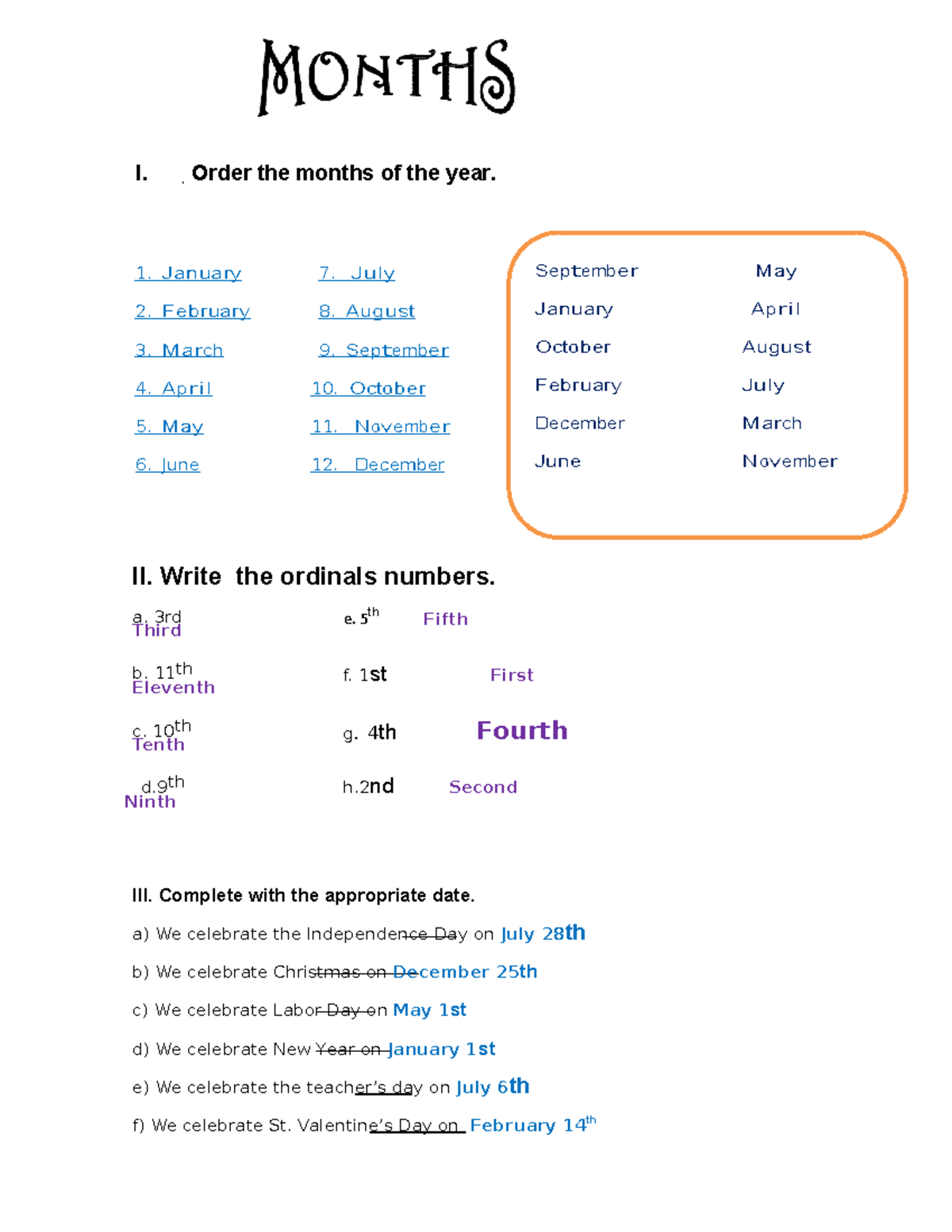 Trabajo-individual - trabajo individual - I. Order the months of the ...