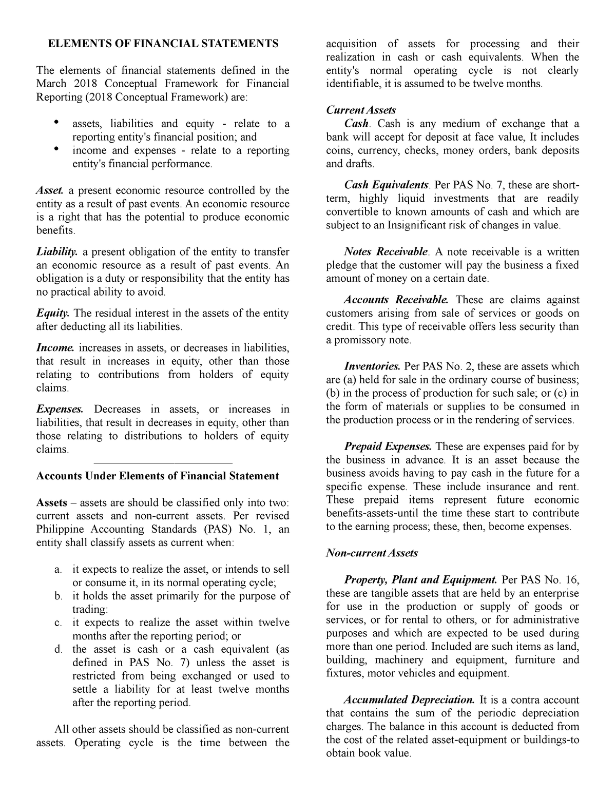 Elements of Financial Statements - Asset. a present economic resource ...