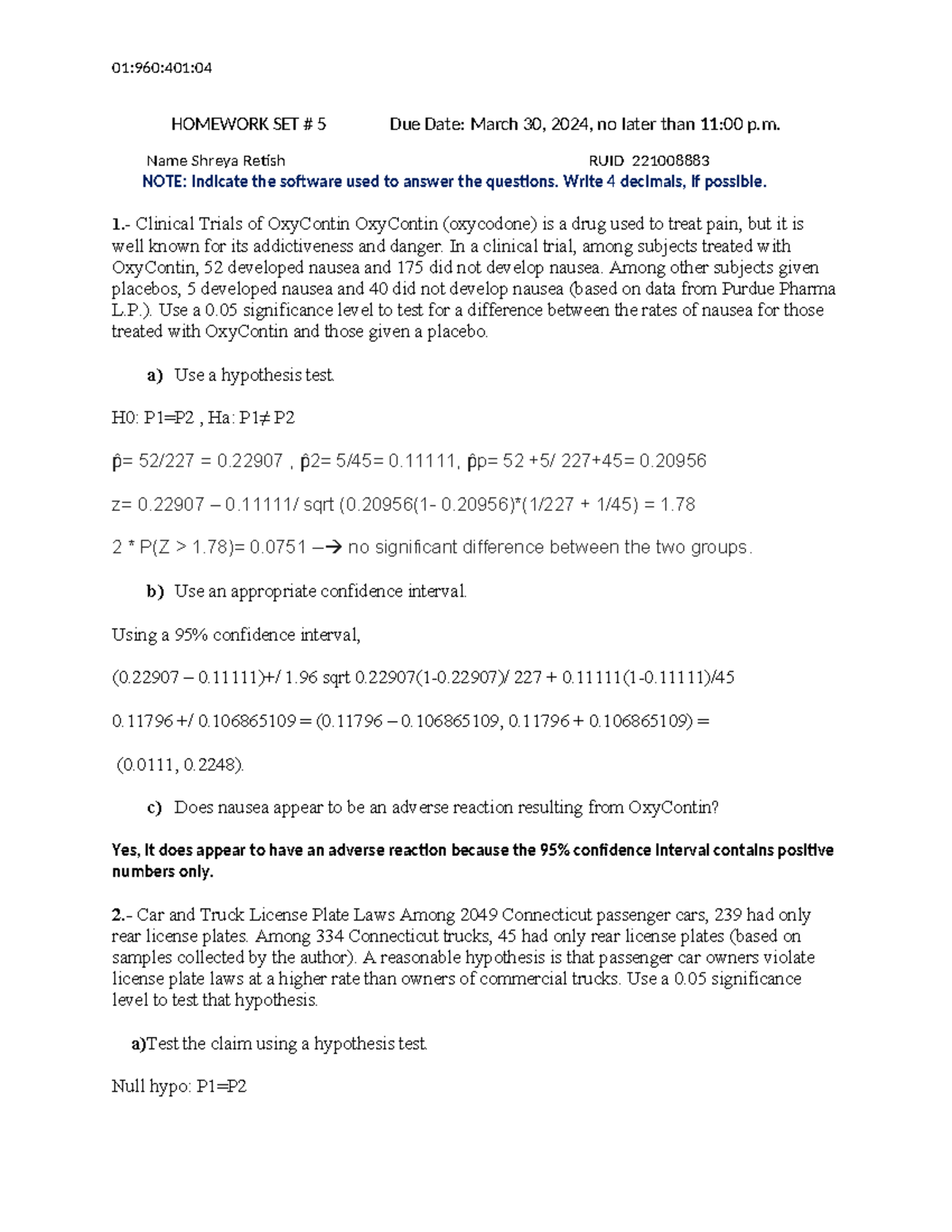 Homework Set 5 - this is hw - 01:960:401: HOMEWORK SET # 5 Due Date ...