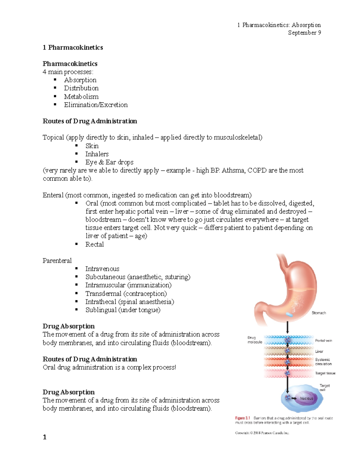 1 Pharmacokinetics Absorption - September 9 1 Pharmacokinetics ...