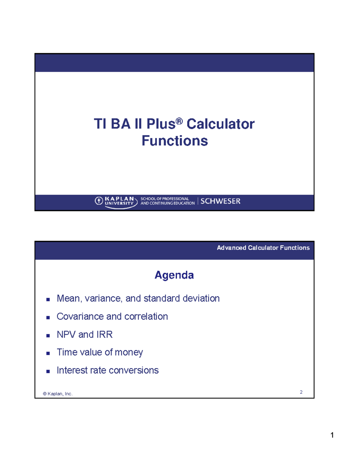 Advanced Calculator Functions handout for the TI BA II Plus - Fixed ...