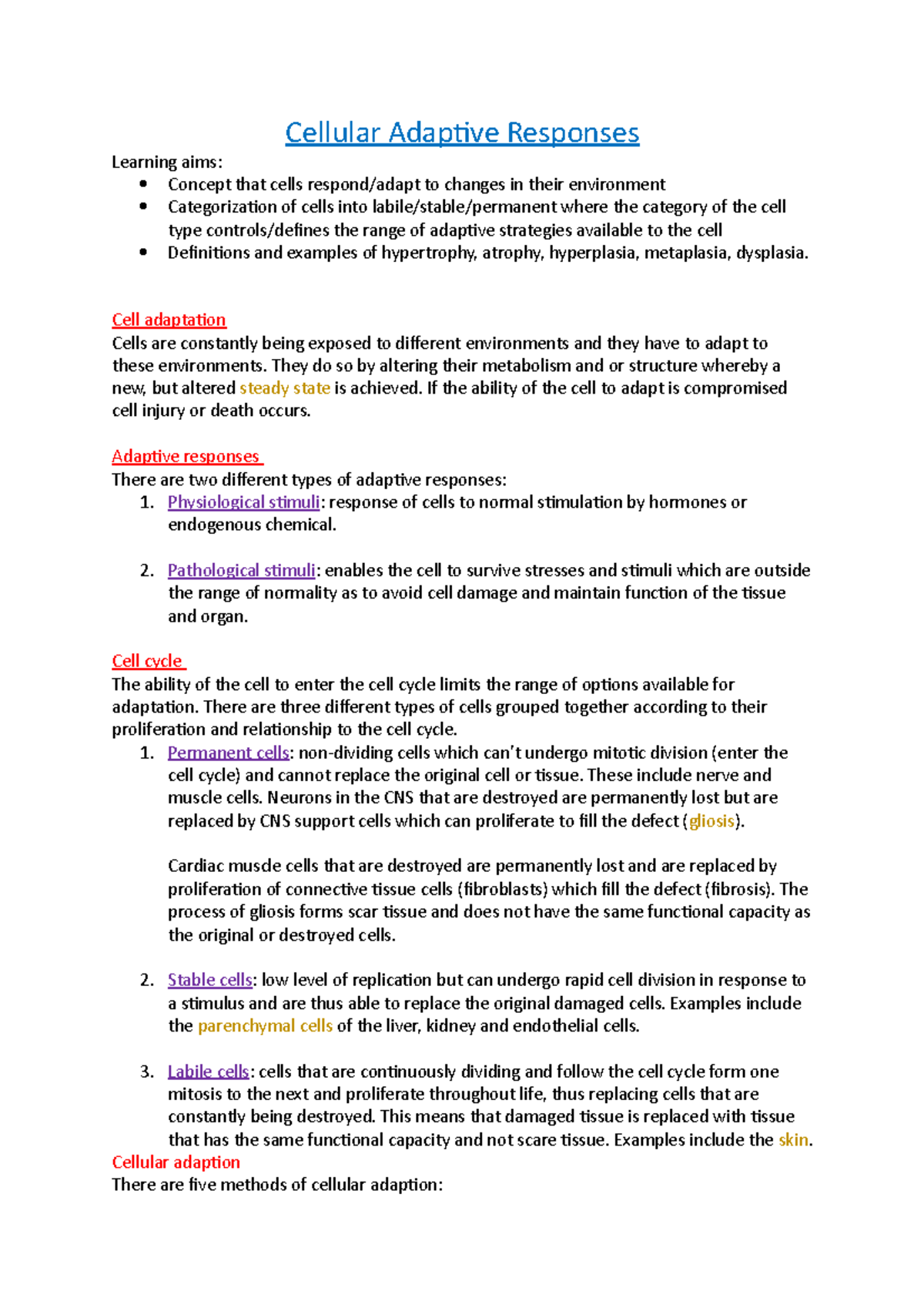 1 Cellular Adaptive Responses - Cellular Adaptive Responses Learning ...