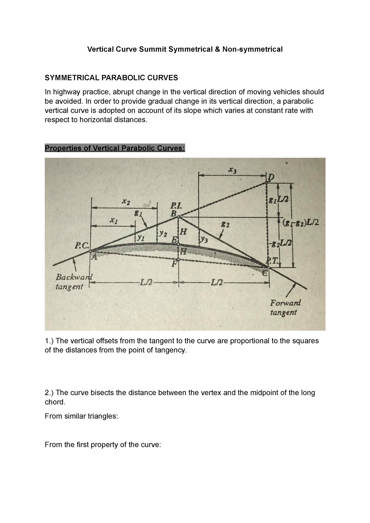 Vertical Curve Summit Symmetrical - In order to provide gradual change ...