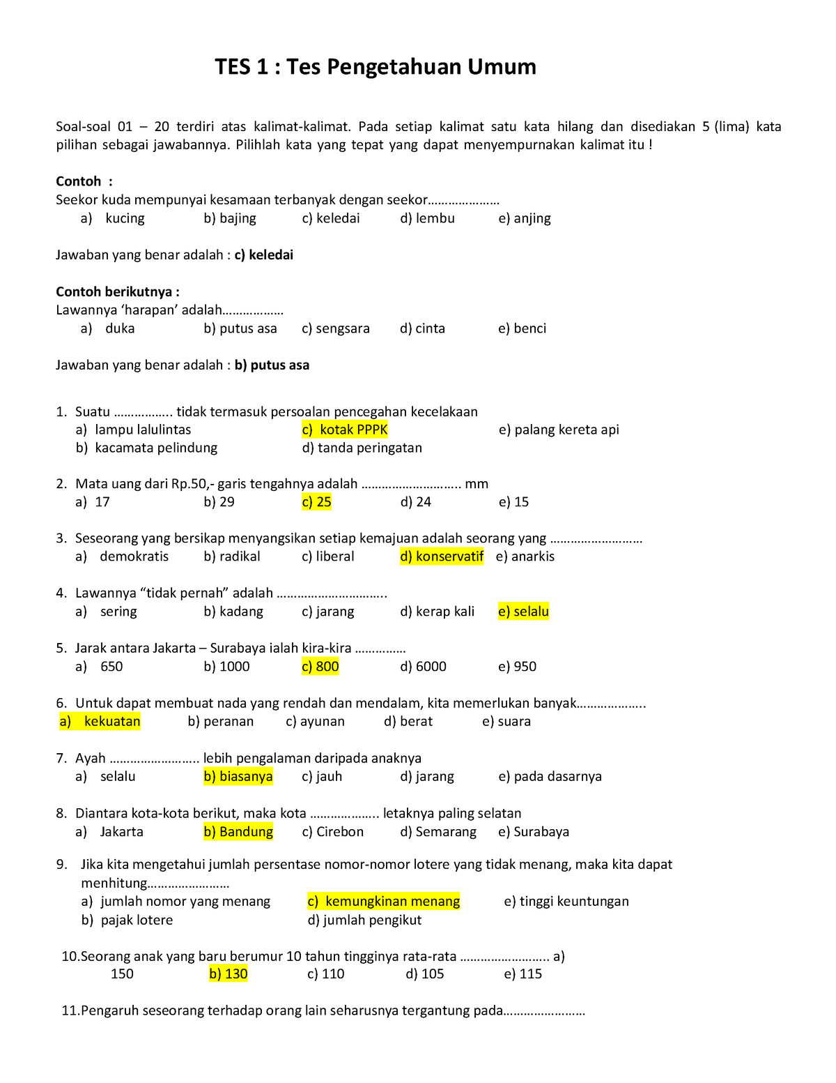 Scribdfree - Excel Test - TES 1 : Tes Pengetahuan Umum Soal-soal 01 ...