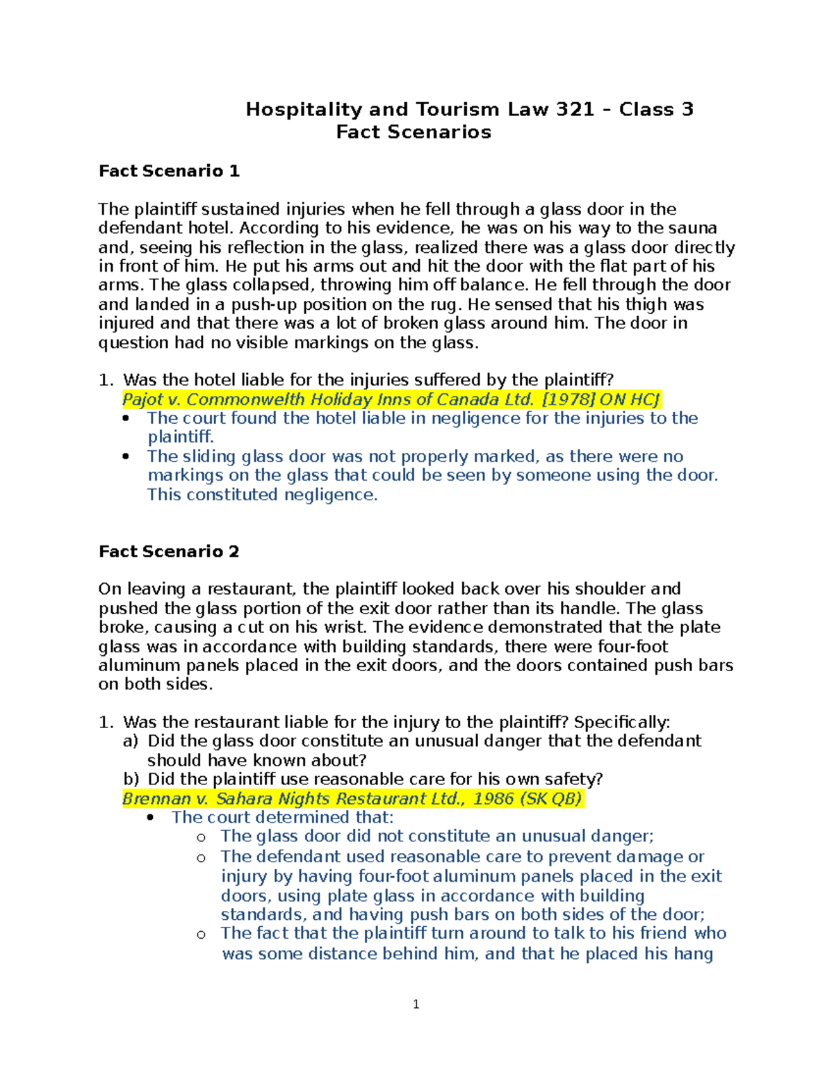 hospitality law case study