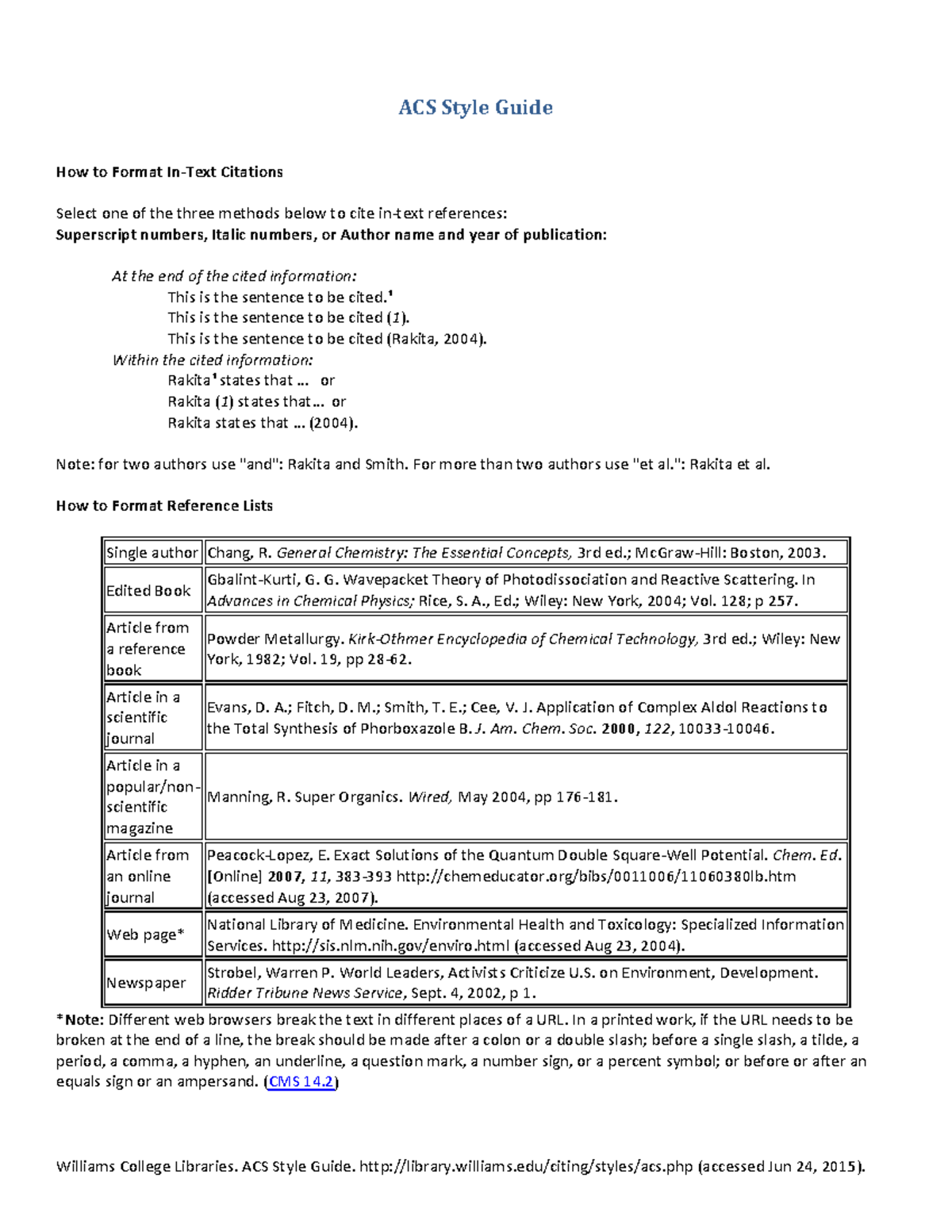 ACS Style Guide Williams College Libraries. ACS Style Guide. Studocu