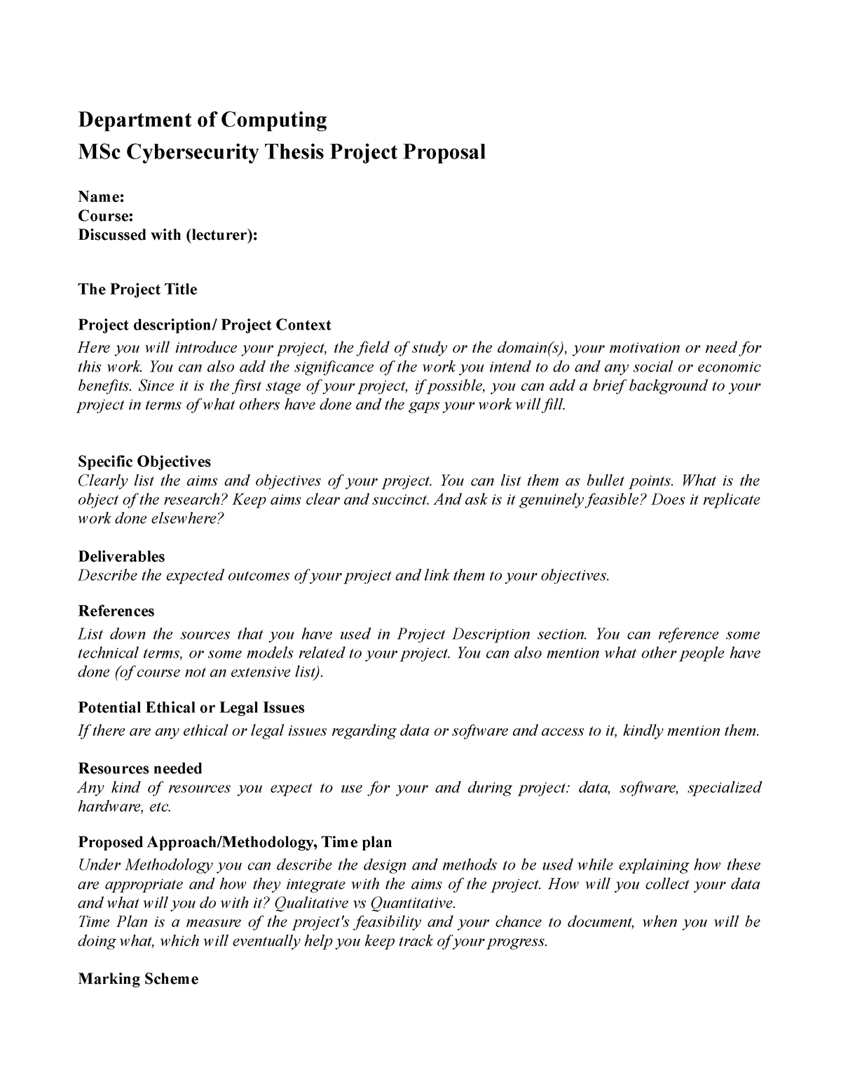 Proposal template-MSc with Marking Scheme - Department of Computing MSc ...