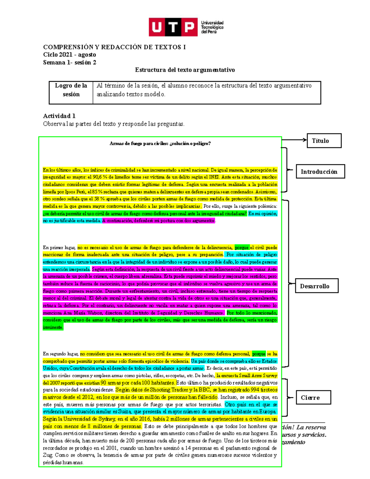 S01 S2 Material Estructura Del Texto Argumentativo 2021 Agosto ComprensiÓn Y RedacciÓn De 5081