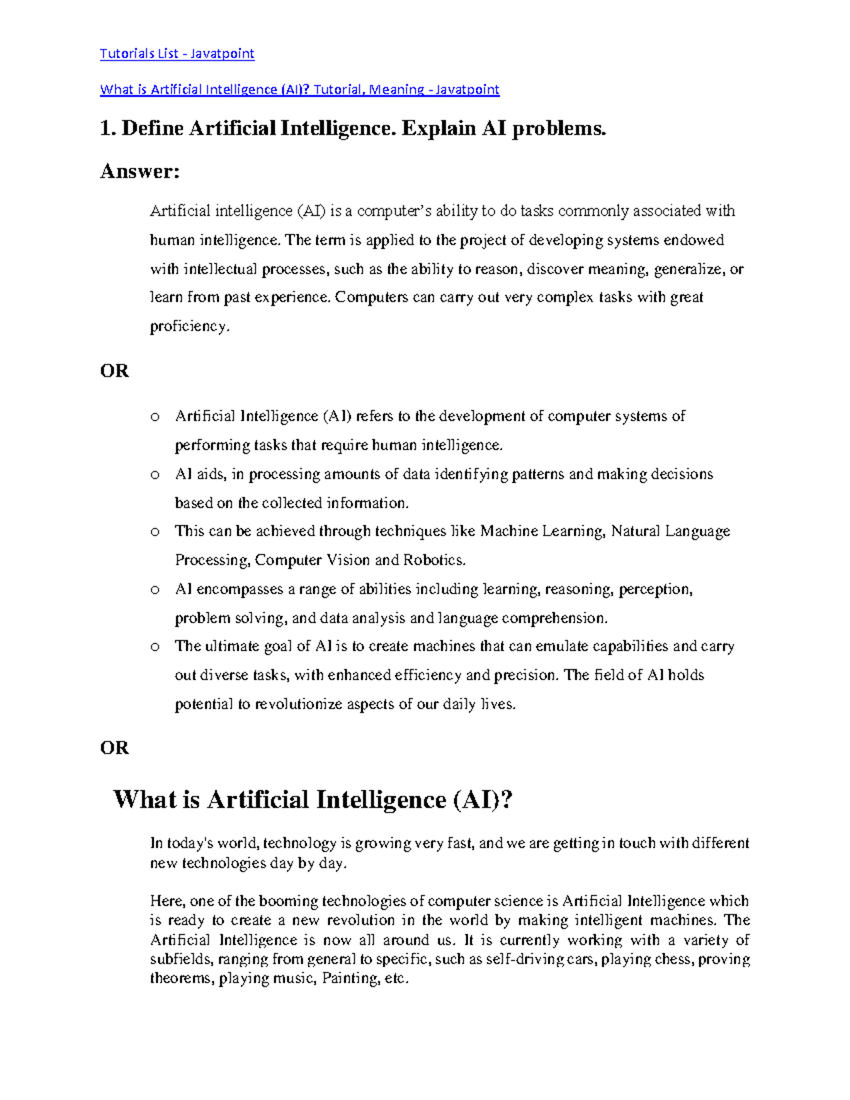IA-AI (Complete) - ... - Tutorials List - Javatpoint What is Artificial ...