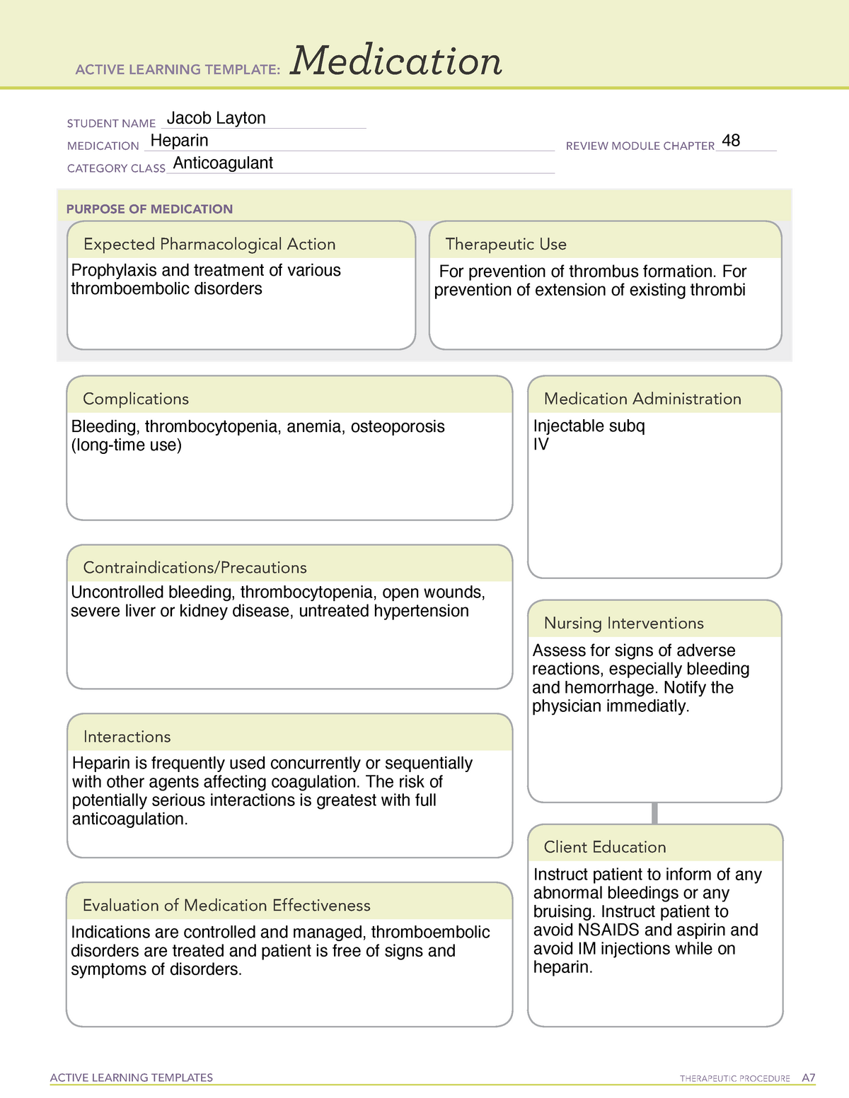 Focused Review (Heparin) ACTIVE LEARNING TEMPLATES THERAPEUTIC