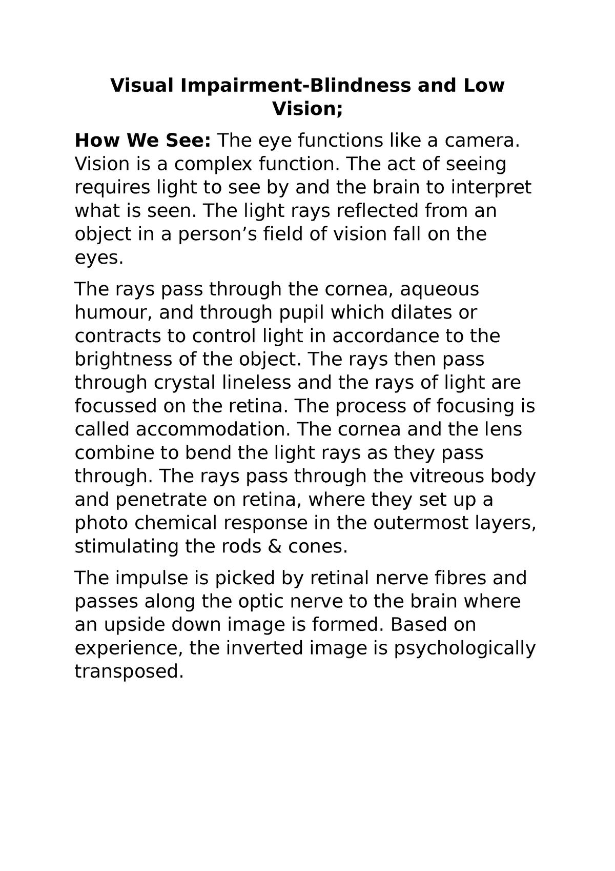 case study about visual impairment