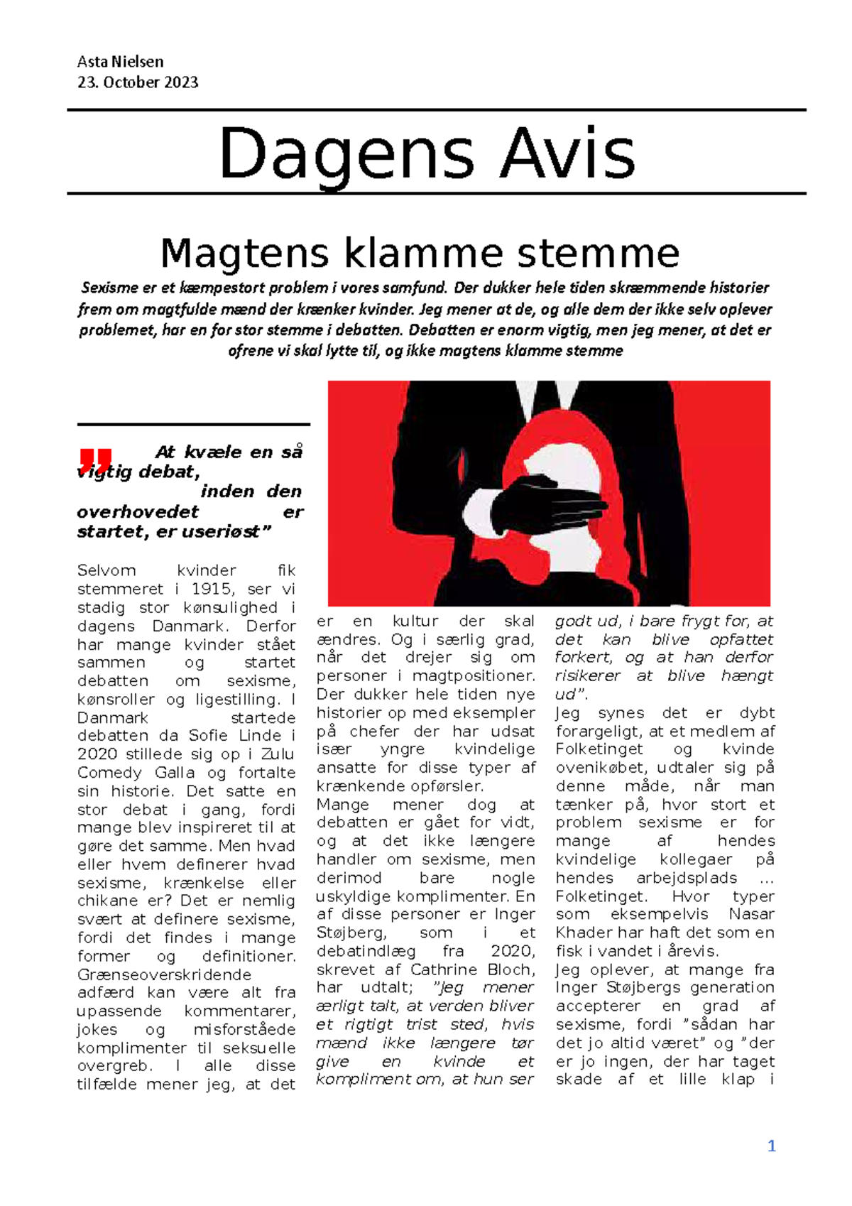 Debat-indlæg-sexisme - Asta Nielsen 23. October 2023 Dagens Avis ...