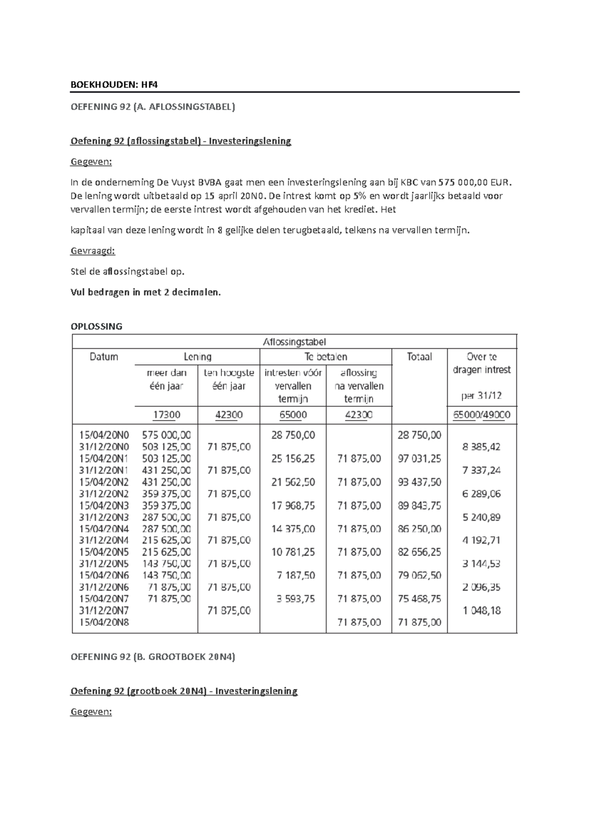 Boekhouden HF4- Oefeningen 3 - BOEKHOUDEN: HF OEFENING 92 (A ...