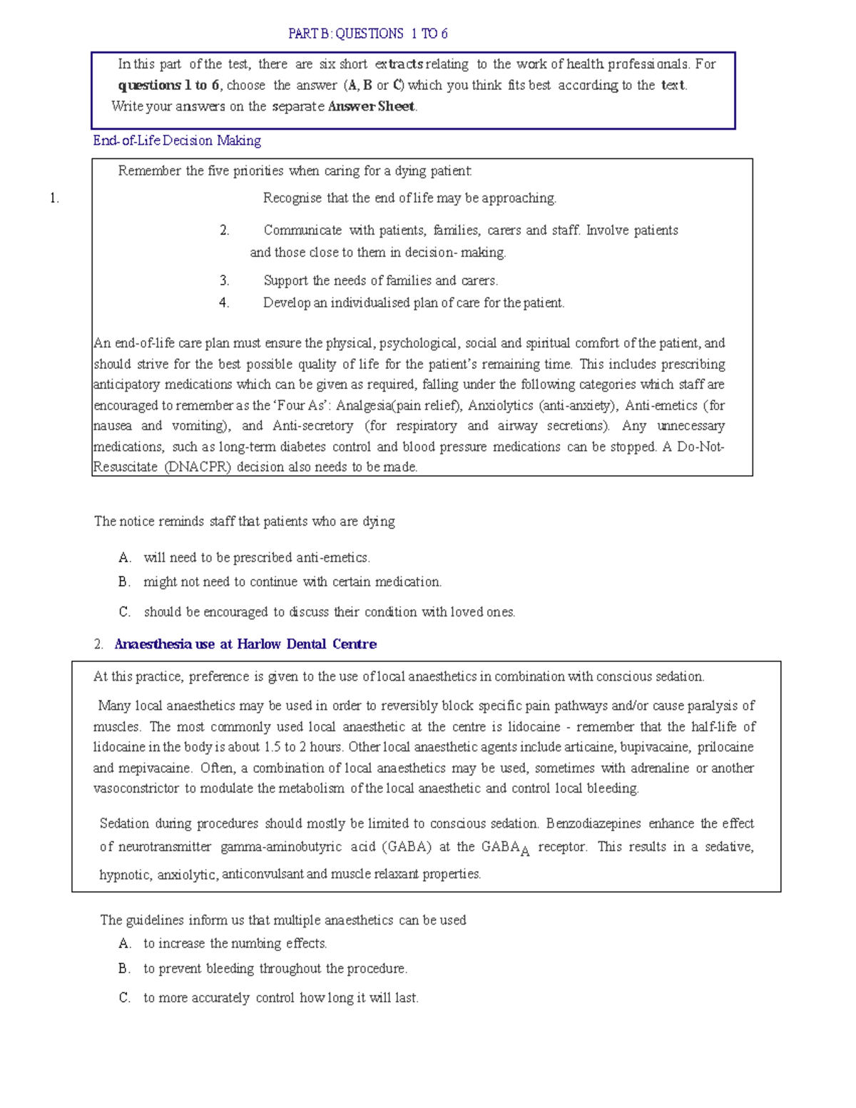 End Of Life Decision Making - PART B - PART B: QUESTIONS 1 TO 6 I N ...