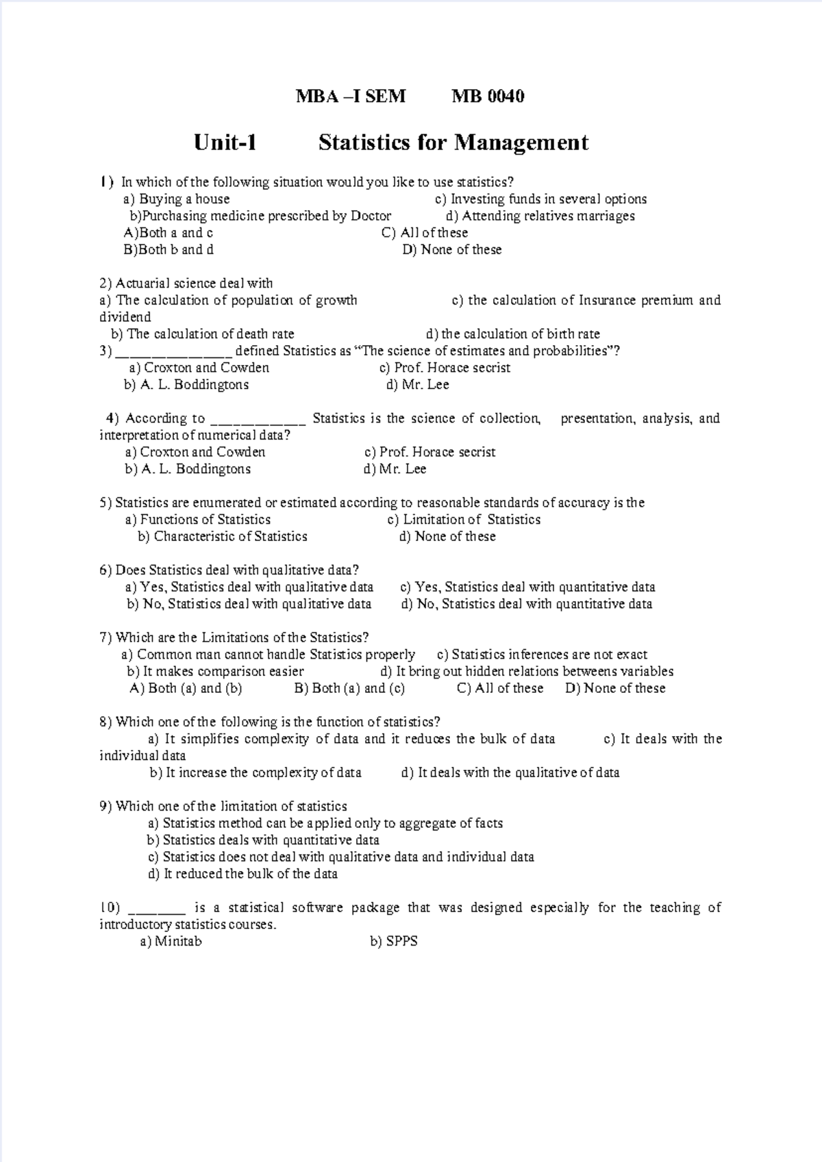 mba sem 1 assignment