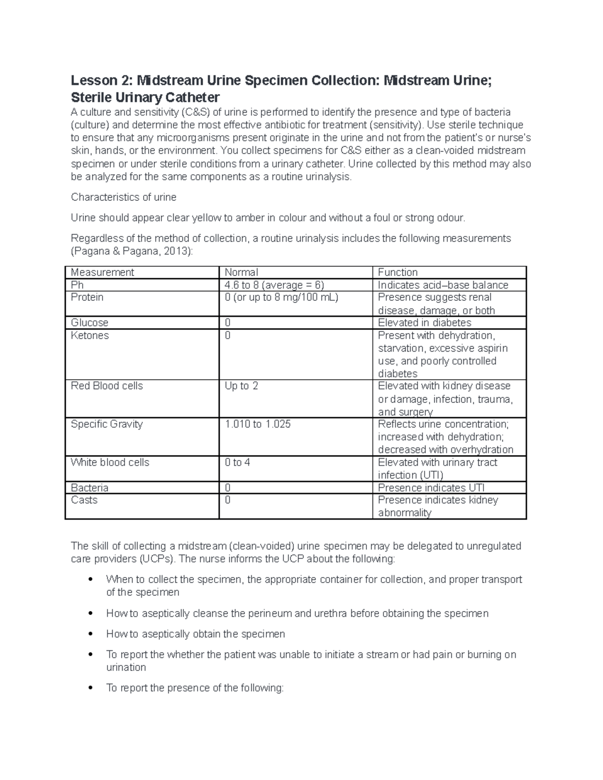 Module 3 Specimen Collection Lesson 2 Notes Lesson 2 Midstream Urine