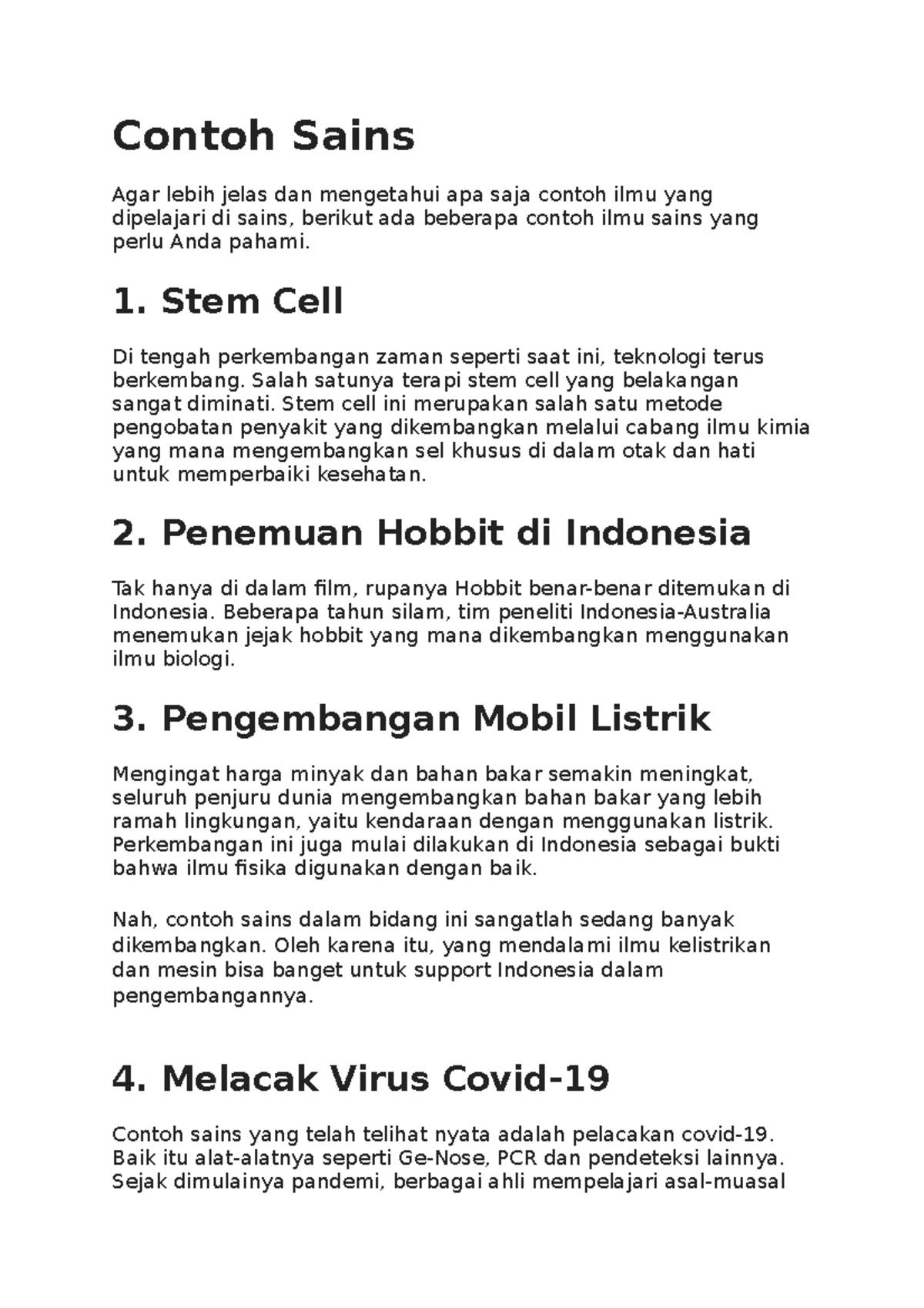 ILMU Sains - 4 Contoh Sains - Contoh Sains Agar lebih jelas dan
