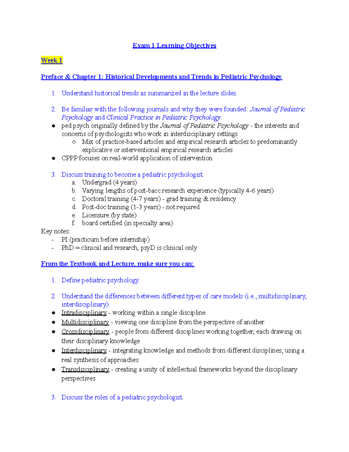 Exam 1 Study Guide - Exam 1 Learning Objectives Week 1 Preface ...