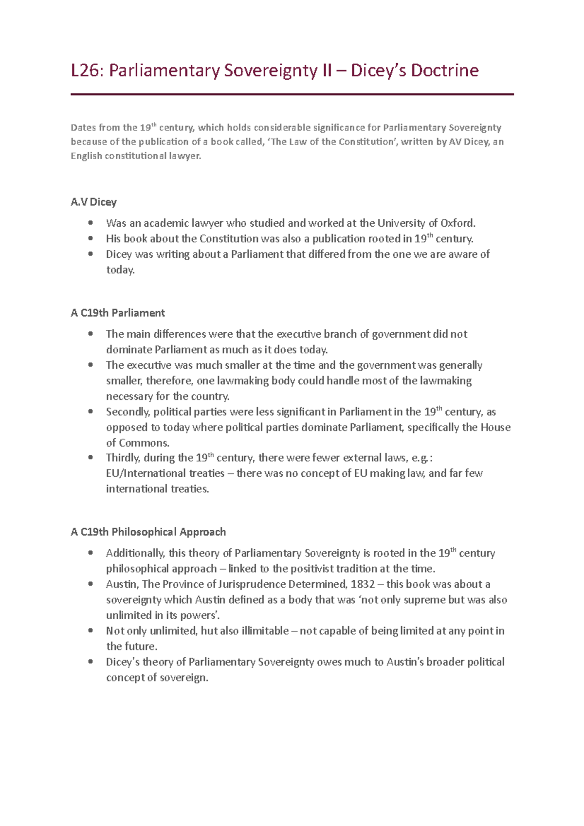 L26 - Dicey's Doctrine - L26: Parliamentary Sovereignty II – Dicey’s ...