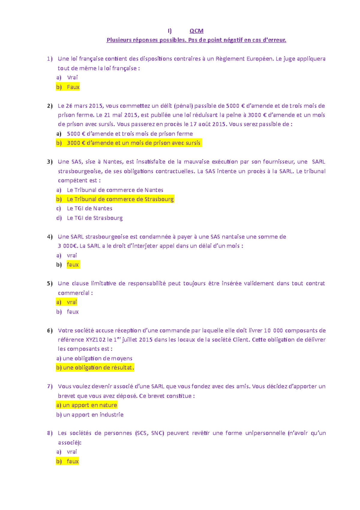 Examen Type / Pratique, Questions Et Réponses - I) QCM Plusieurs ...