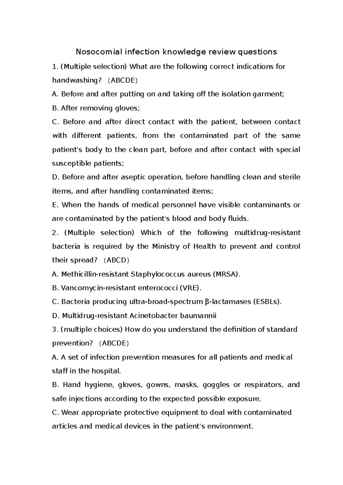 nosocomial-infection-knowledge-review-questions-nrs110-nosocomial