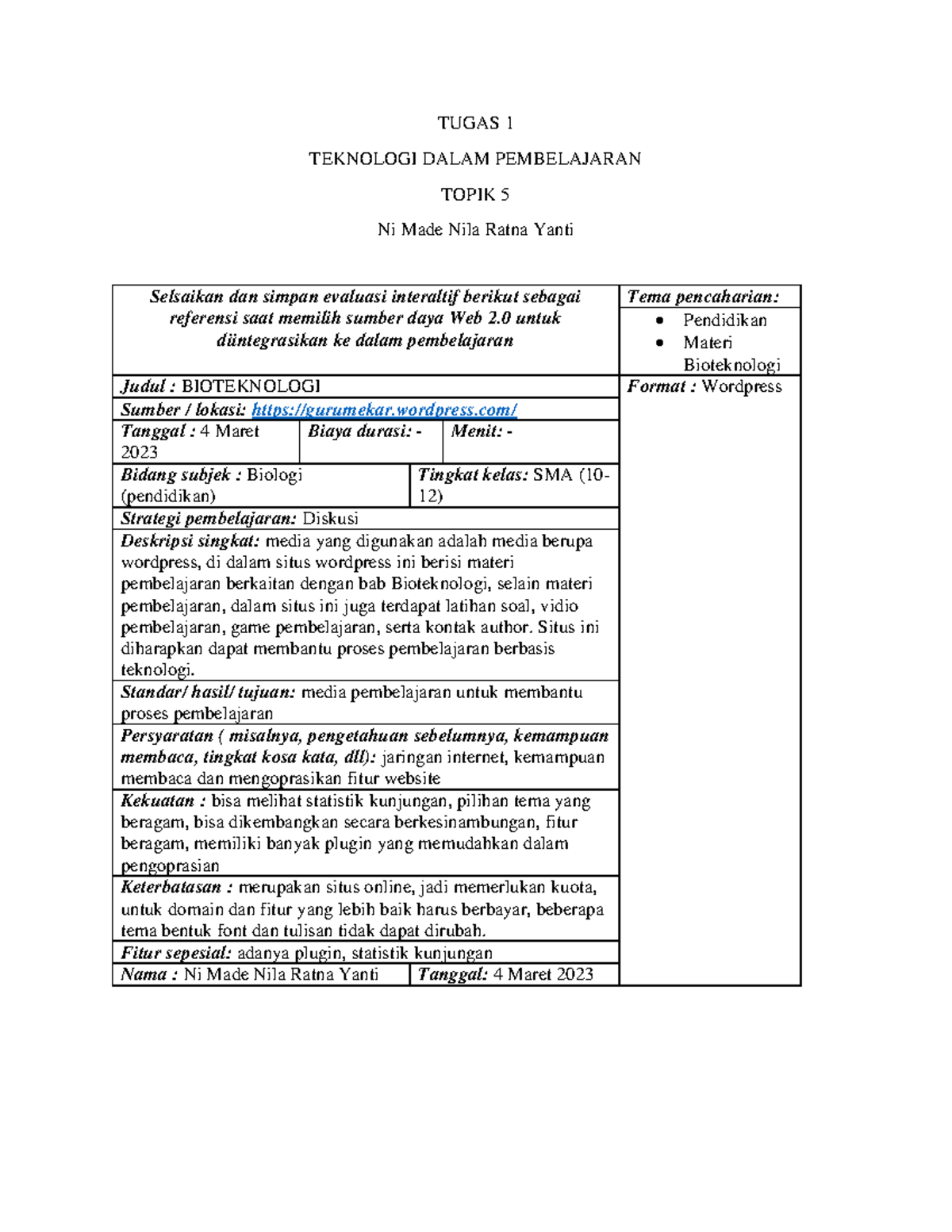Lembar Kerja Mahasiswa analisis web Topik 5 - TUGAS 1 TEKNOLOGI DALAM ...