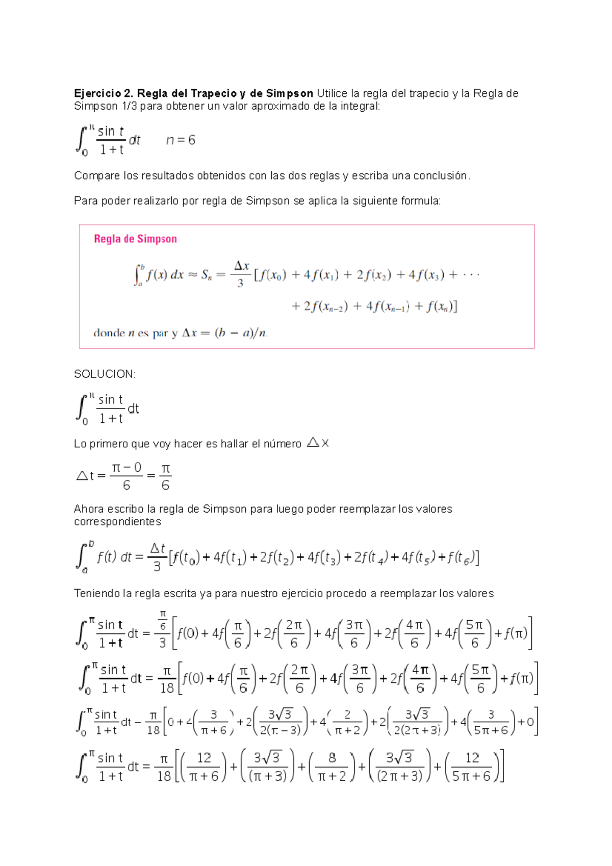 311 3441595 - Trapecio Y Simpsom - Ejercicio 2. Regla Del Trapecio Y De ...