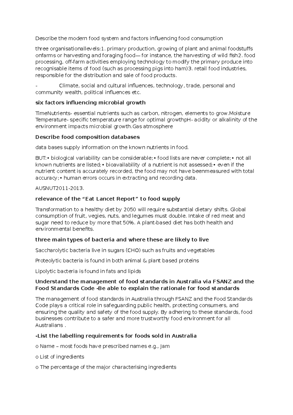 NUT 1115 EXAM Notes - Describe the modern food system and factors ...