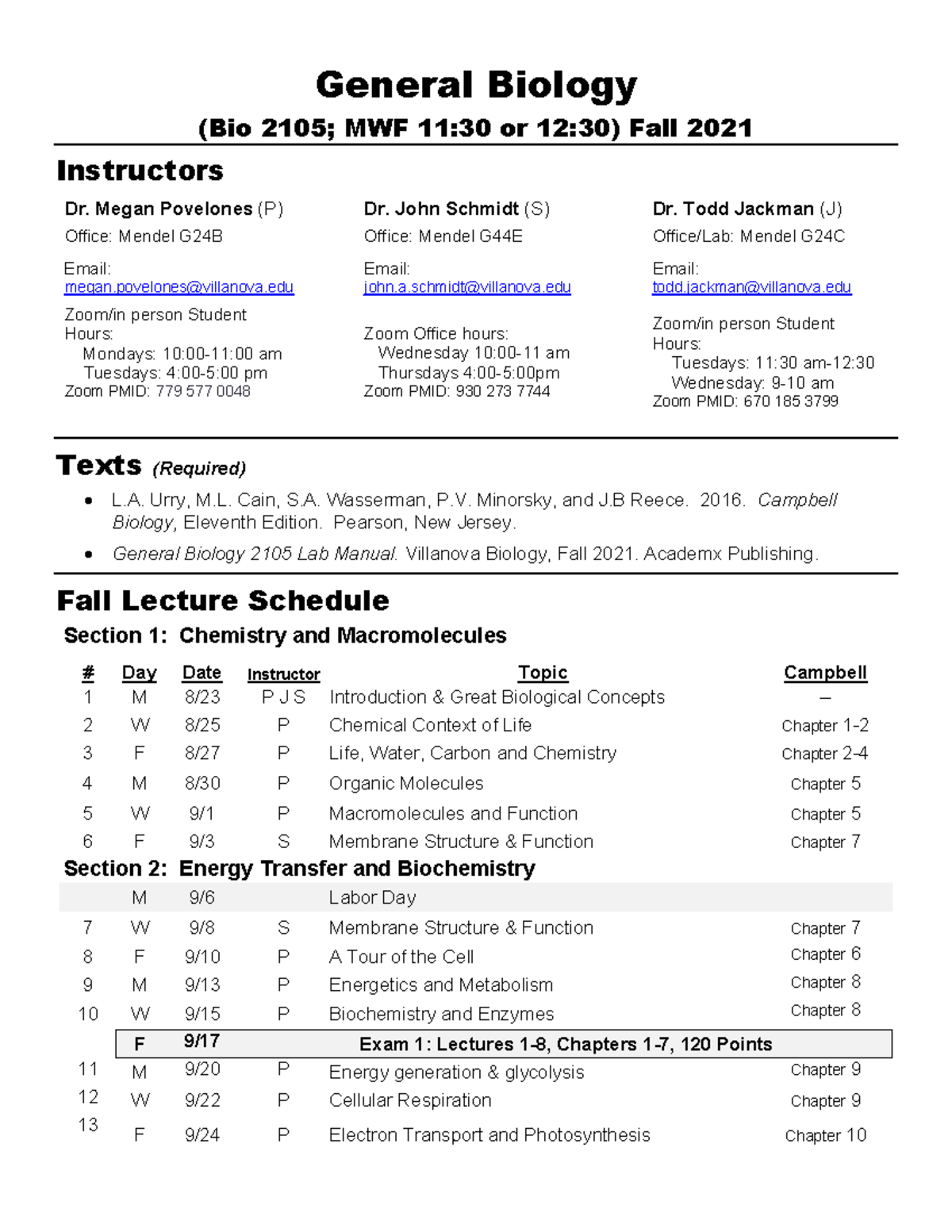 Biology Sylabus 2021 - General Biology (Bio 2105; MWF 11:30 or 12:30 ...