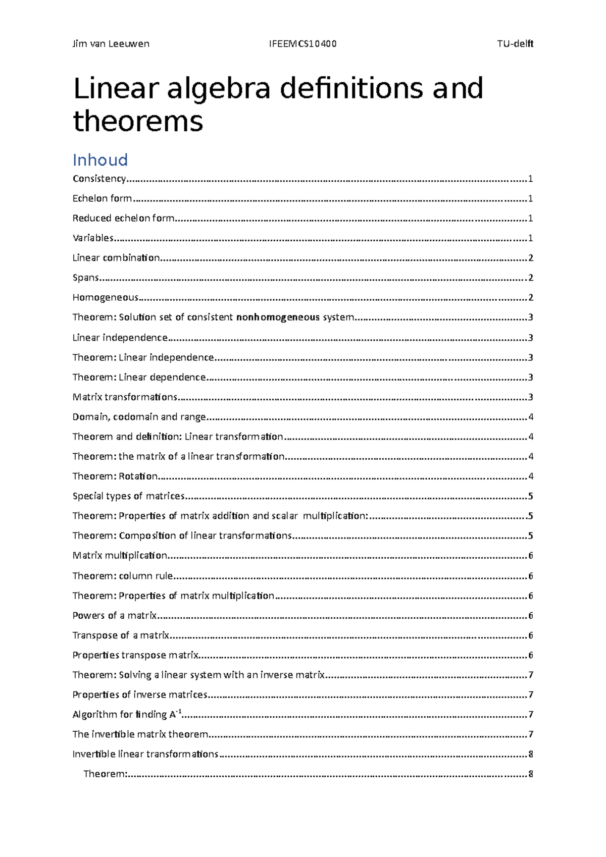 Linear algebra definitions and theorems Linear algebra definitions