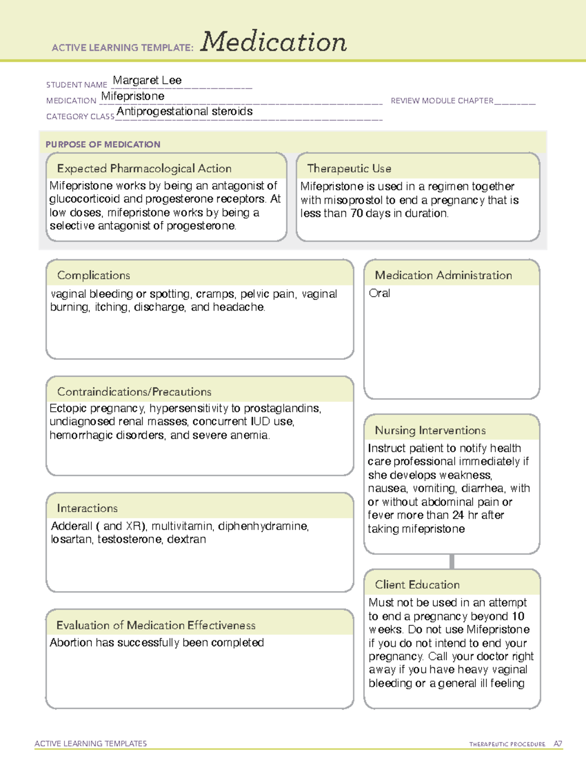 Mifepristone fdnk lnlnlj n/ b ACTIVE LEARNING TEMPLATES THERAPEUTIC