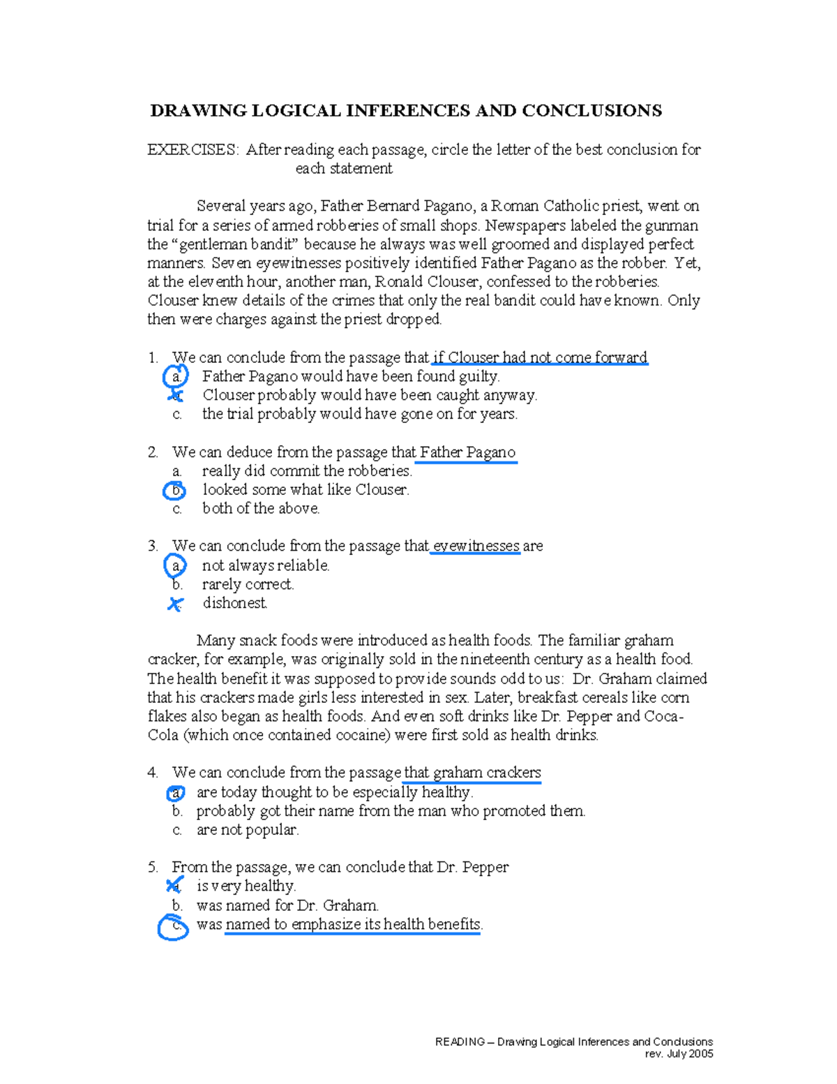 Practice Drawing Logical Inferences AND Conclusions - READING – Drawing ...