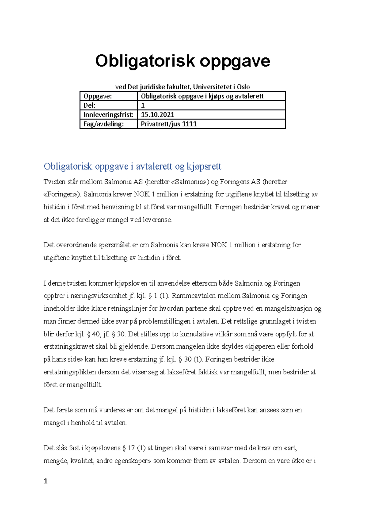 Salmonia Og Foringenbesvarelse- Obligen - Obligatorisk Oppgave Ved Det ...