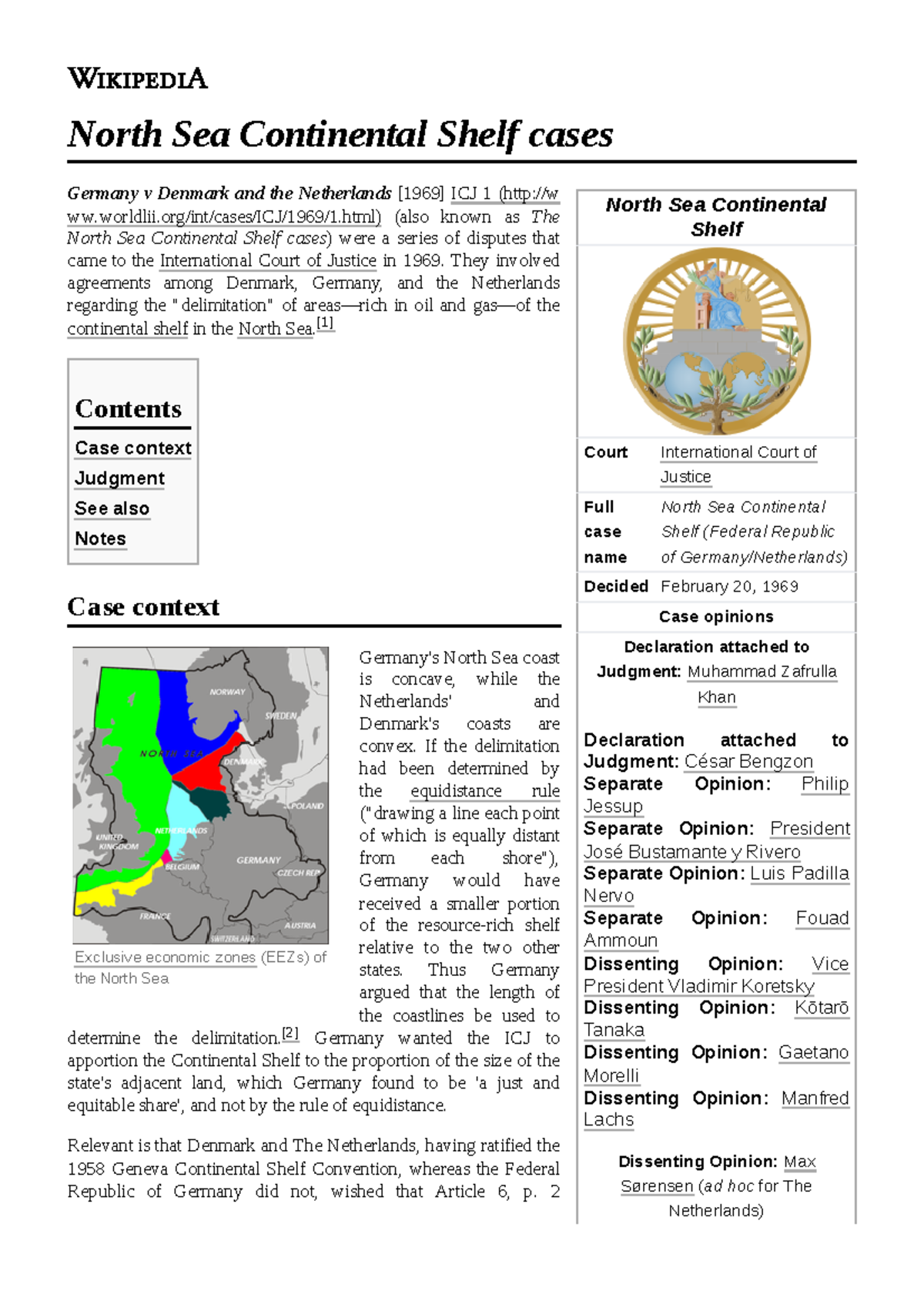 North Sea Continental Shelf cases North Sea Continental Shelf Court