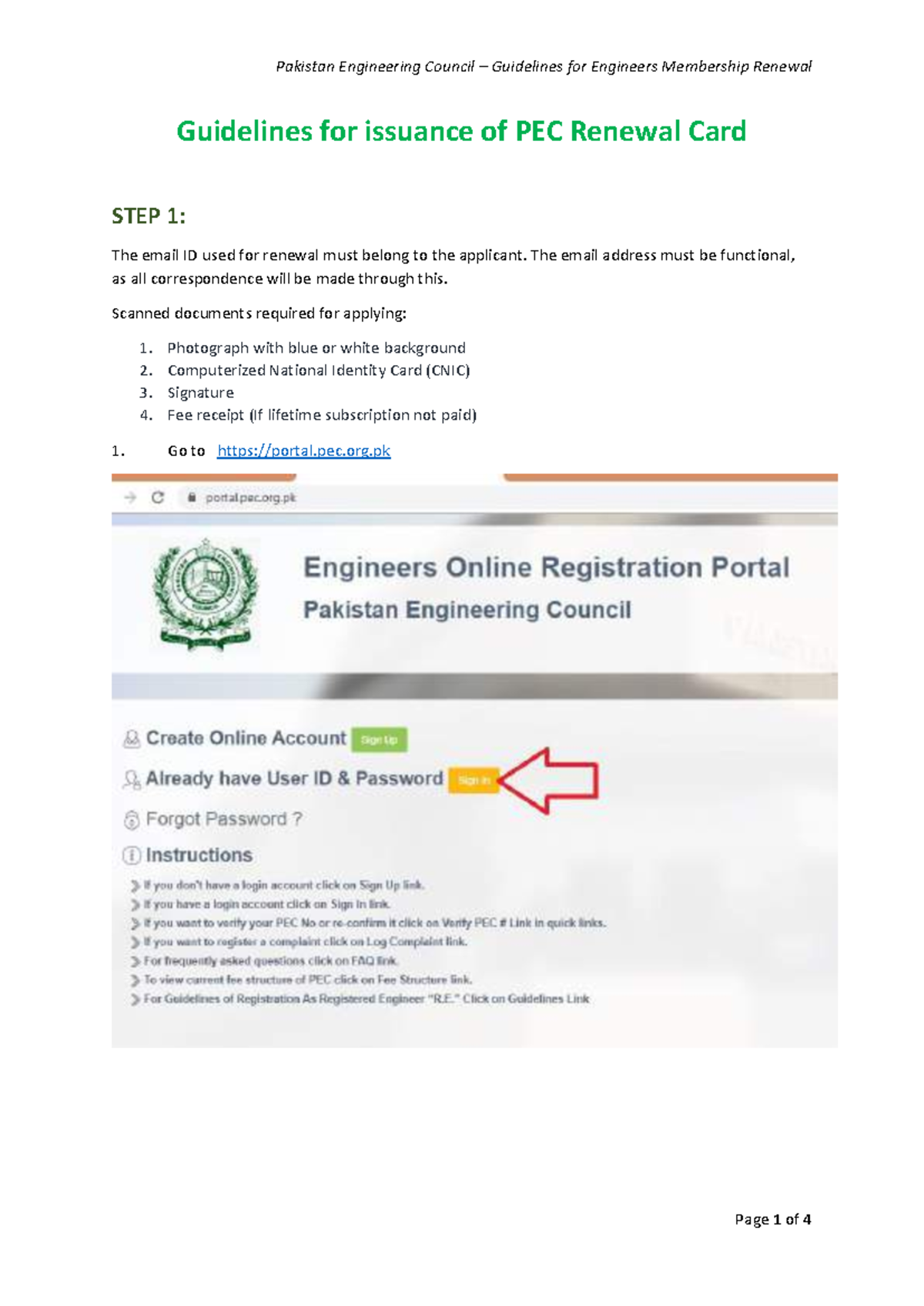 Guidelines for filling up online application for renewal for PECWebsite ...