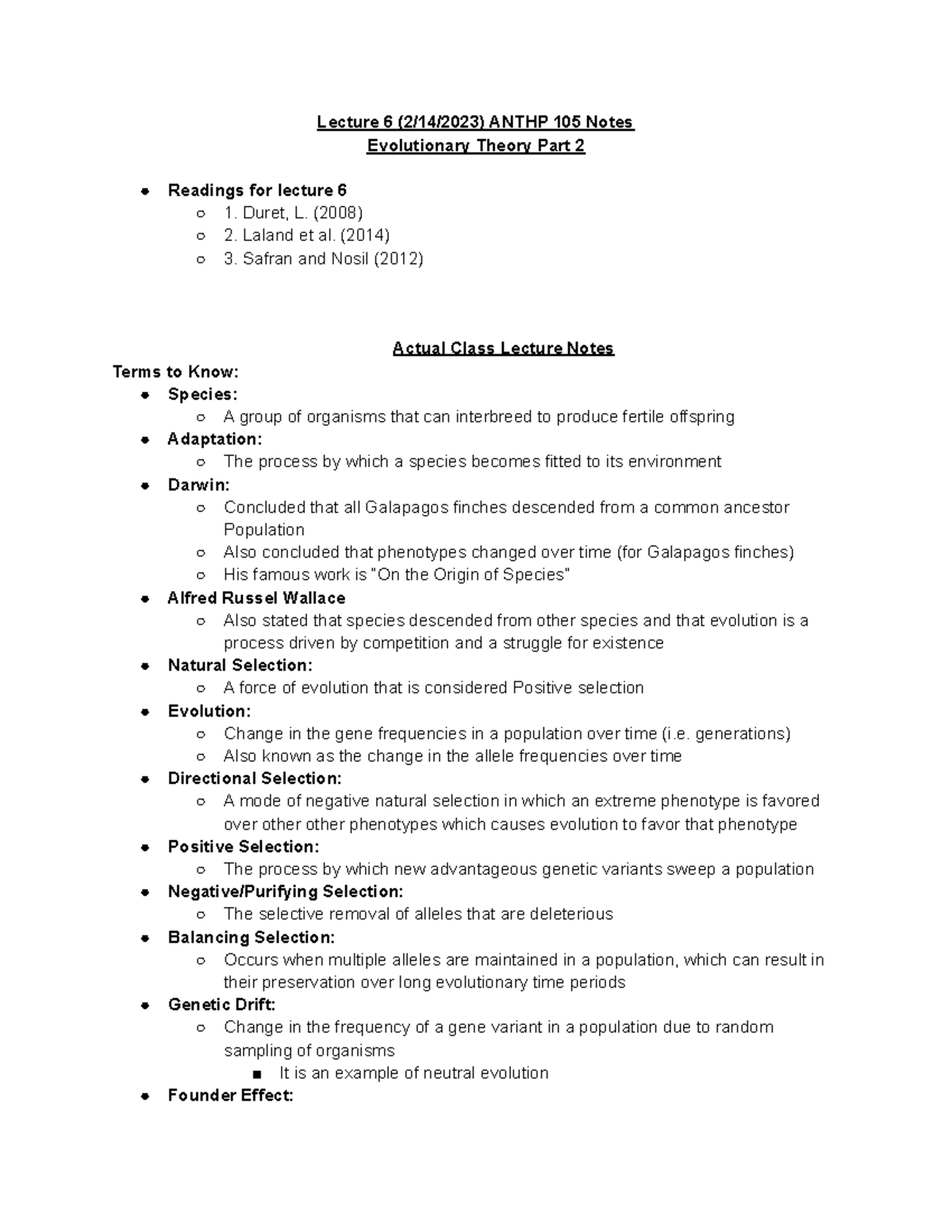 Lecture 6 (2 14 2023) ANTHP 105 Notes - Lecture 6 (2/14/2023) ANTHP 105 ...